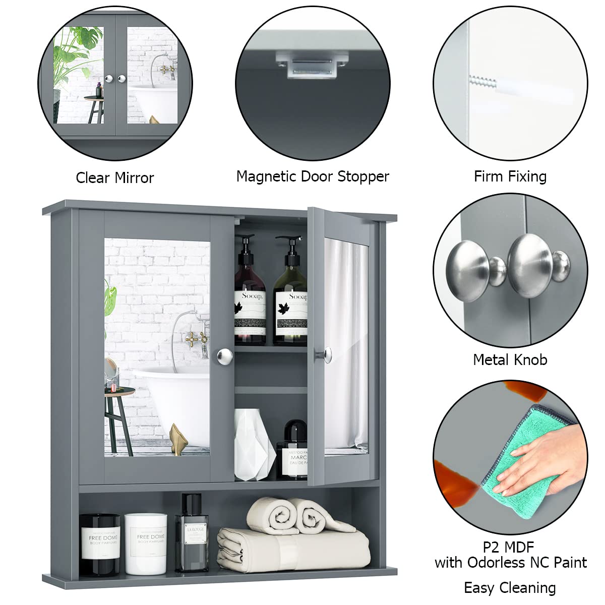 Tangkula gray cabinet during assembly with included hardware.