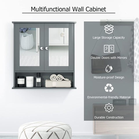 Tangkula gray wall-mounted cabinet on a bathroom wall.