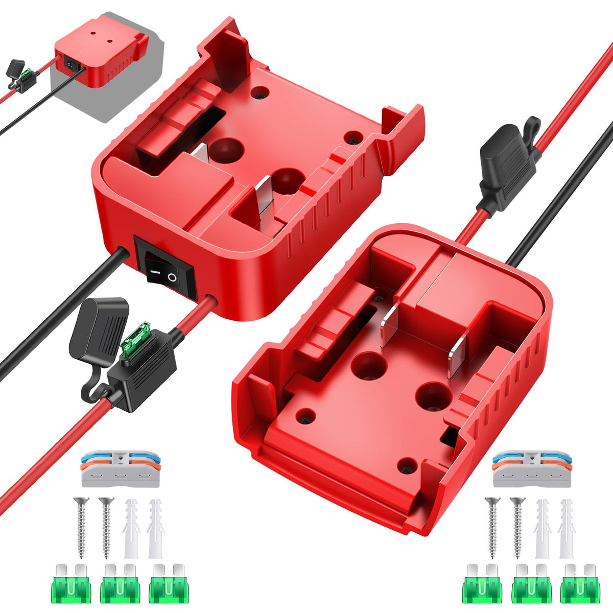 Tanheyin 18V adapter connected to Milwaukee M18 slot for stable power delivery.