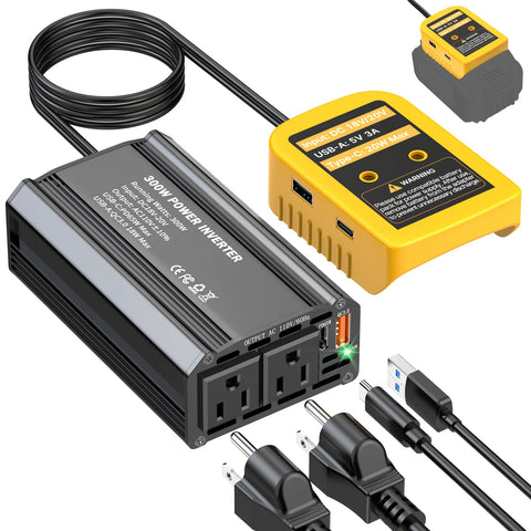 TANHEYIN 300W inverter front view powering small devices on the go.