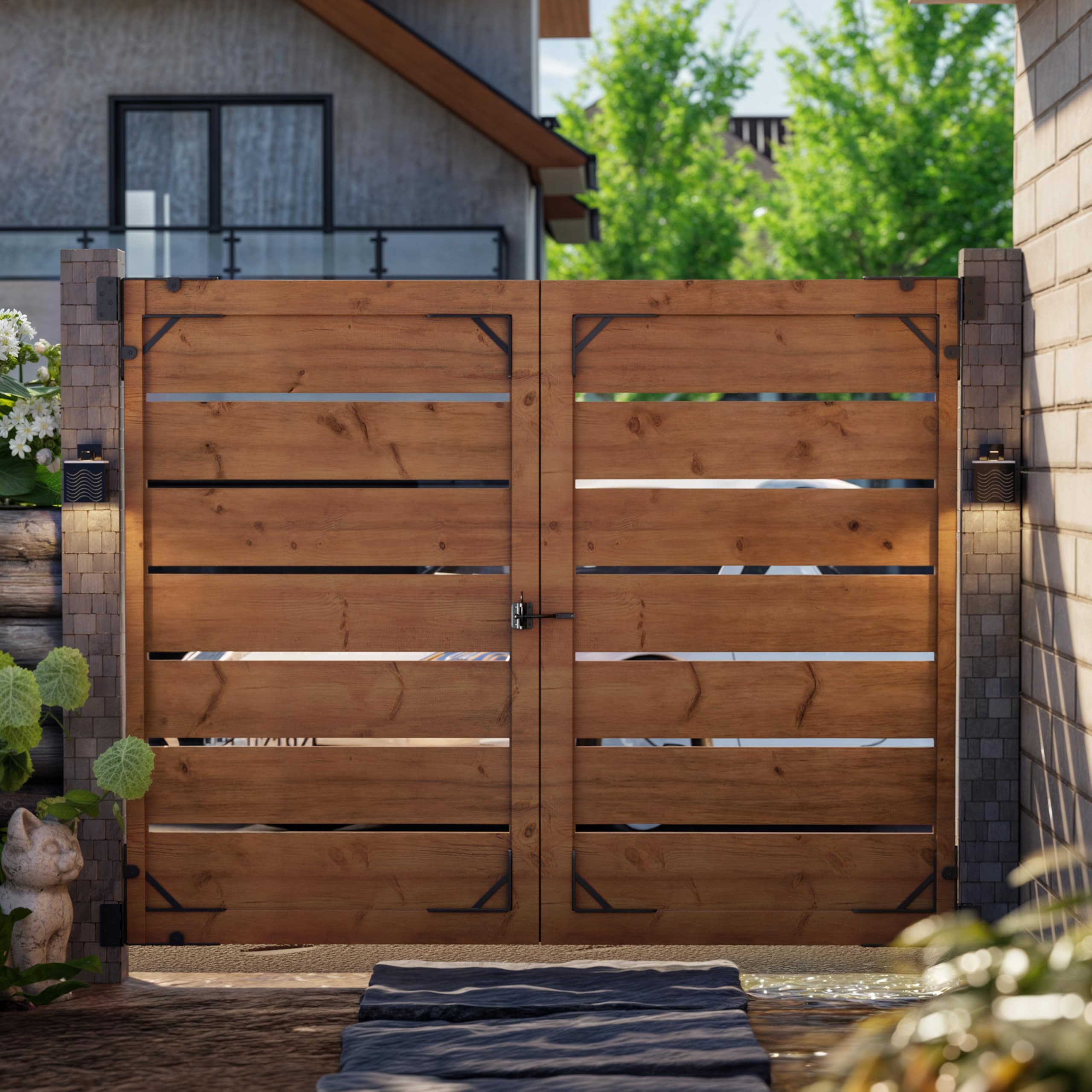 TANIVO garden gate installation showing clean lines and home-friendly aesthetics