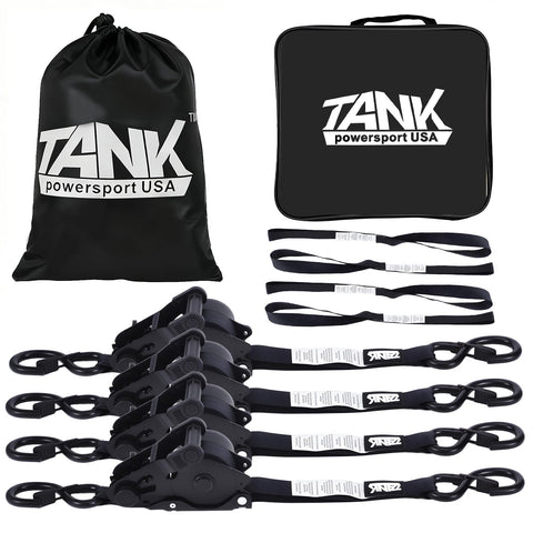 Tankpowersport USA 1800lb retractable ratchet straps four-pack ready for secure transport