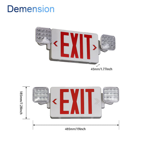 TANLUX LED exit sign with battery backup diagram showing power during outages.