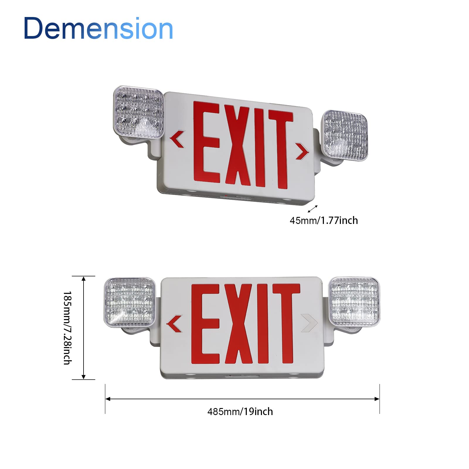 TANLUX exit sign installation options showing top, side, or back mounting with canopy