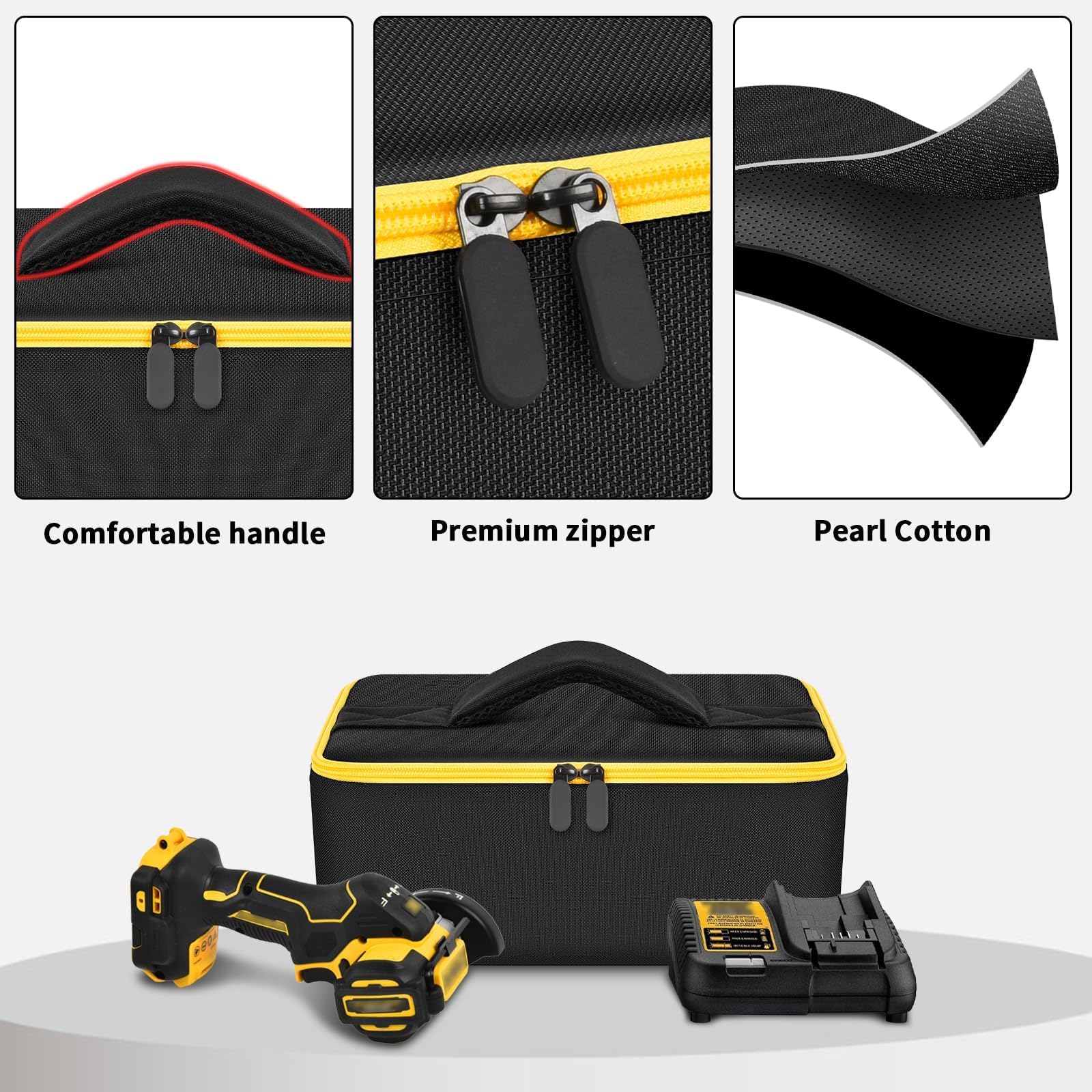 Tanmqin DEWALT 20V bag charger pocket keeps charger secure and accessible.