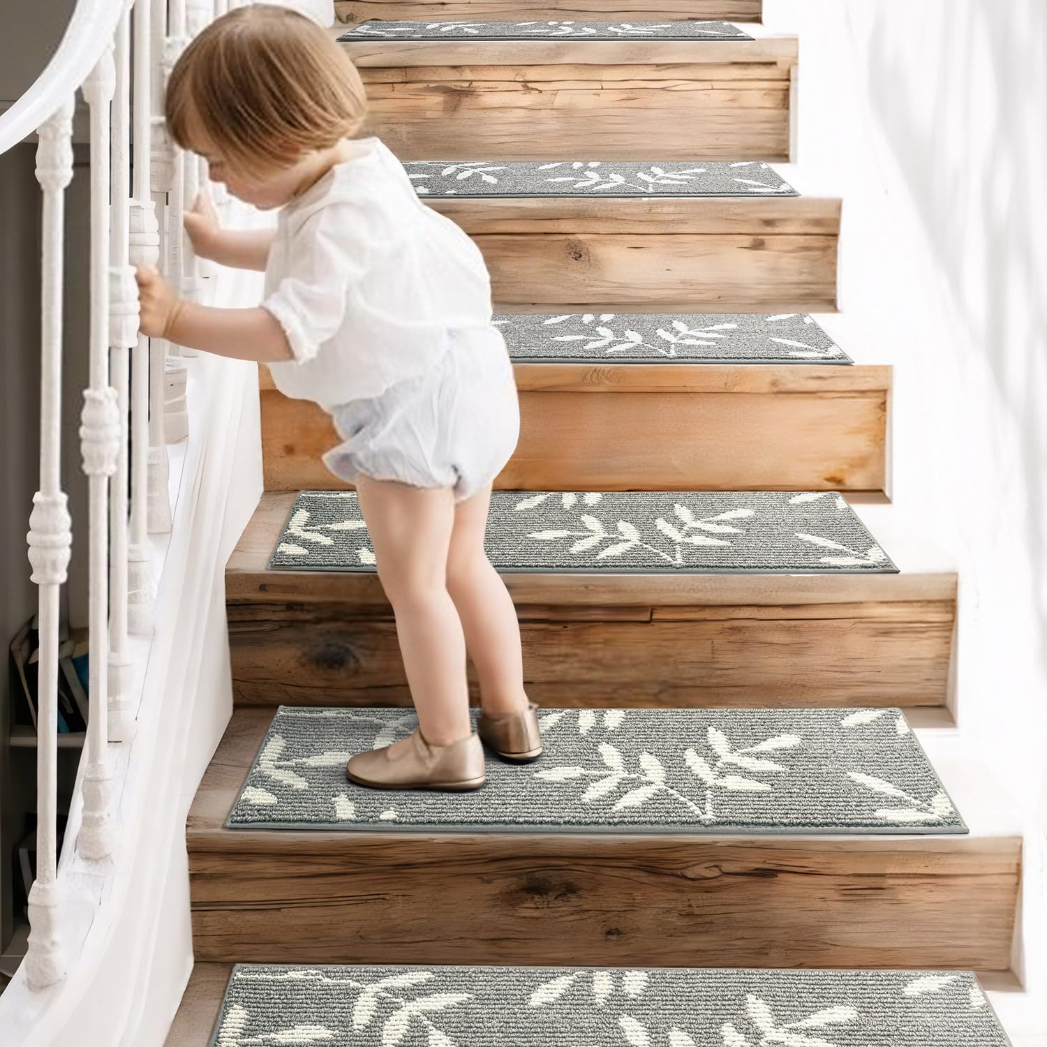TANVILL 15-piece grey stair tread set for larger staircases.
