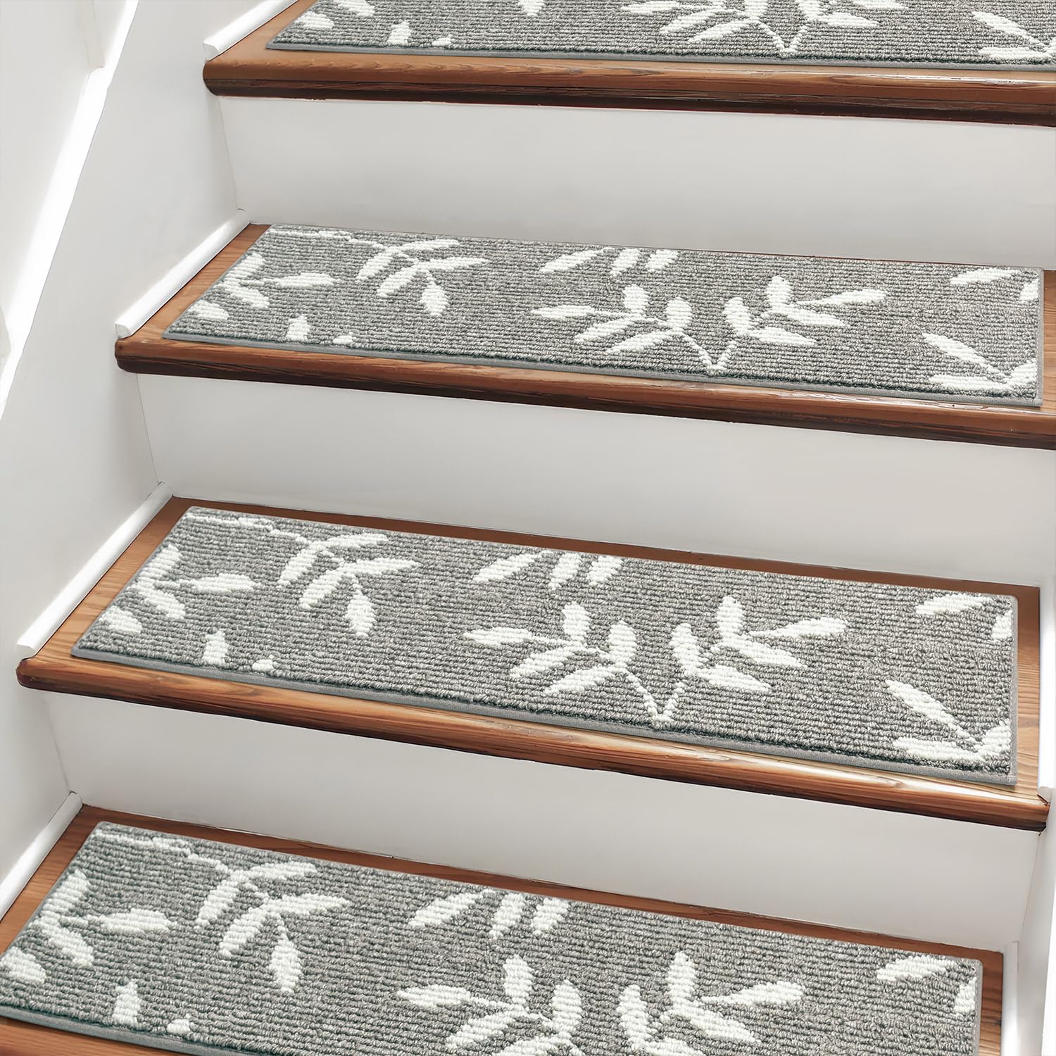 TANVILL Carpet Stair Treads non-slip on wooden stairs for safer steps.