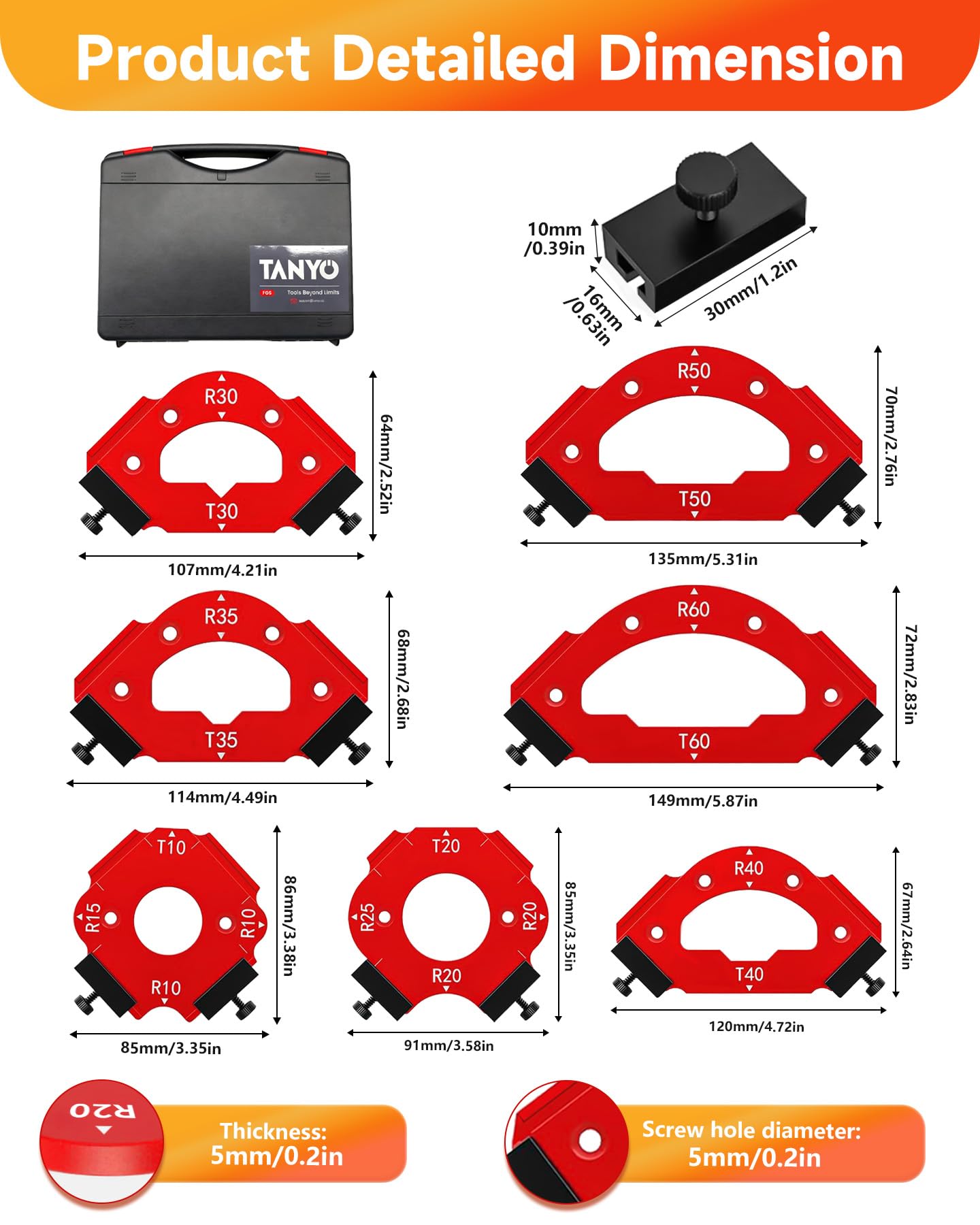 TANYO router radius template inner fillet guide for smooth inside corners