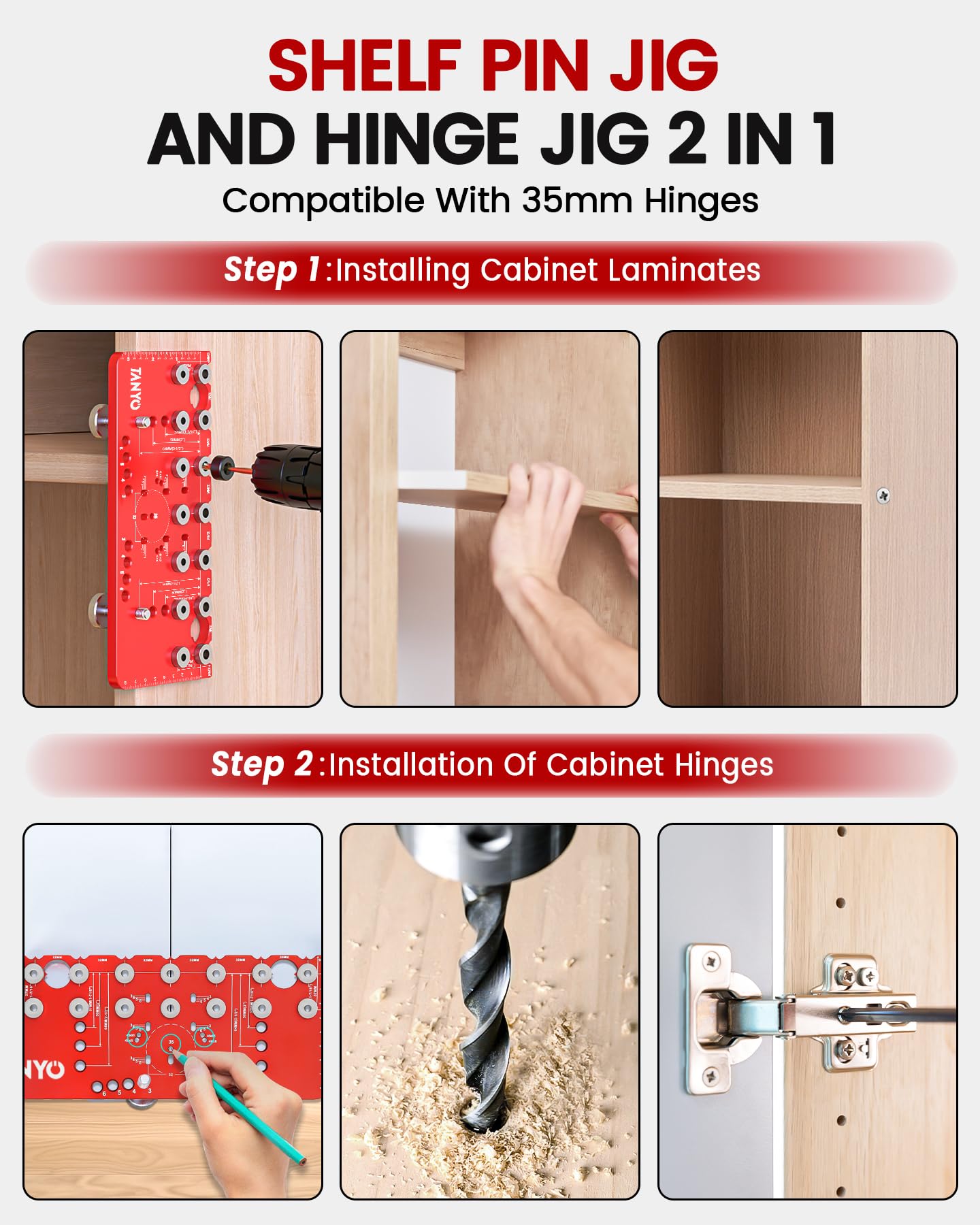 Adjustable hinge margin and offset setup for versatile cabinet projects.