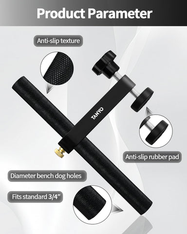 TANYO bench dog clamp in one-handed lock position for fast setup