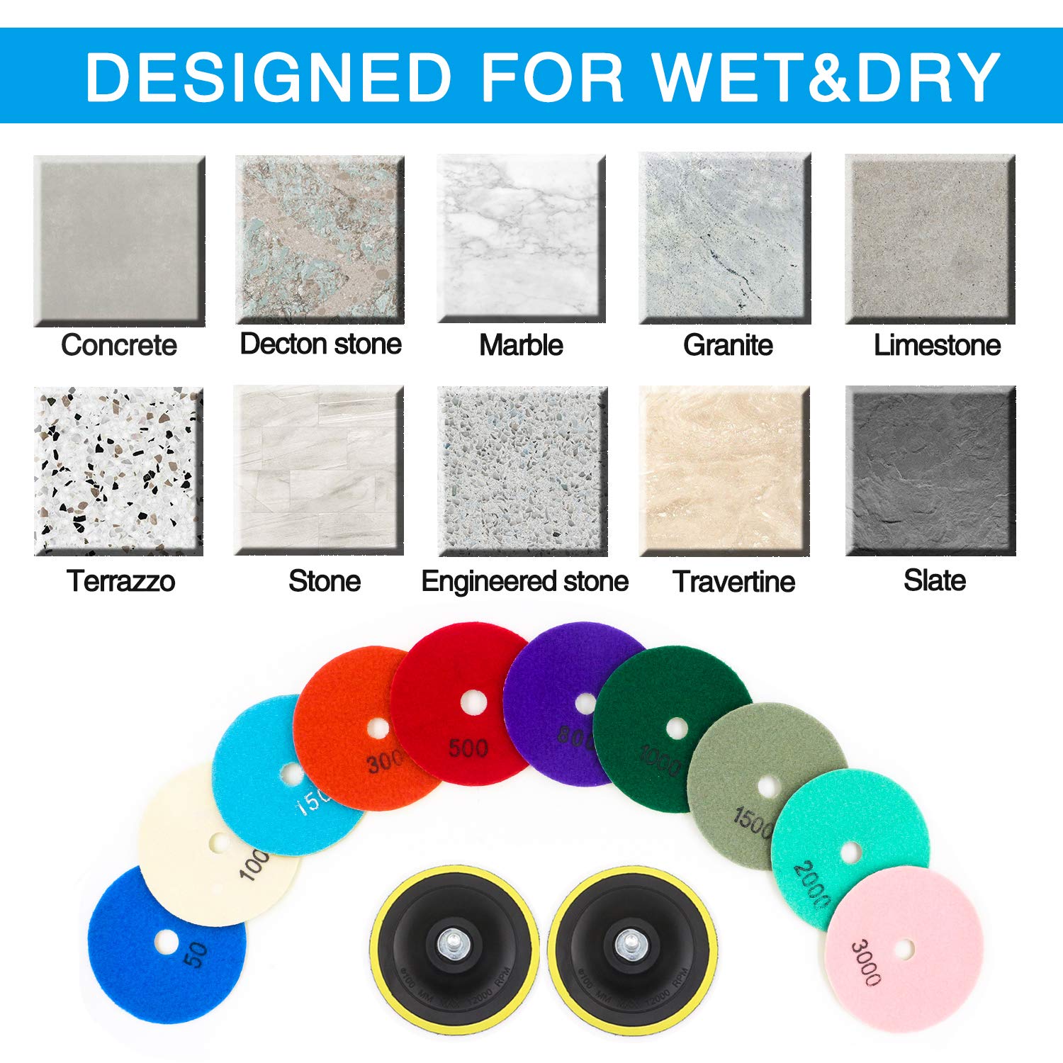 Tanzfrosch 500-grit pad speeds up shine on granite countertops.