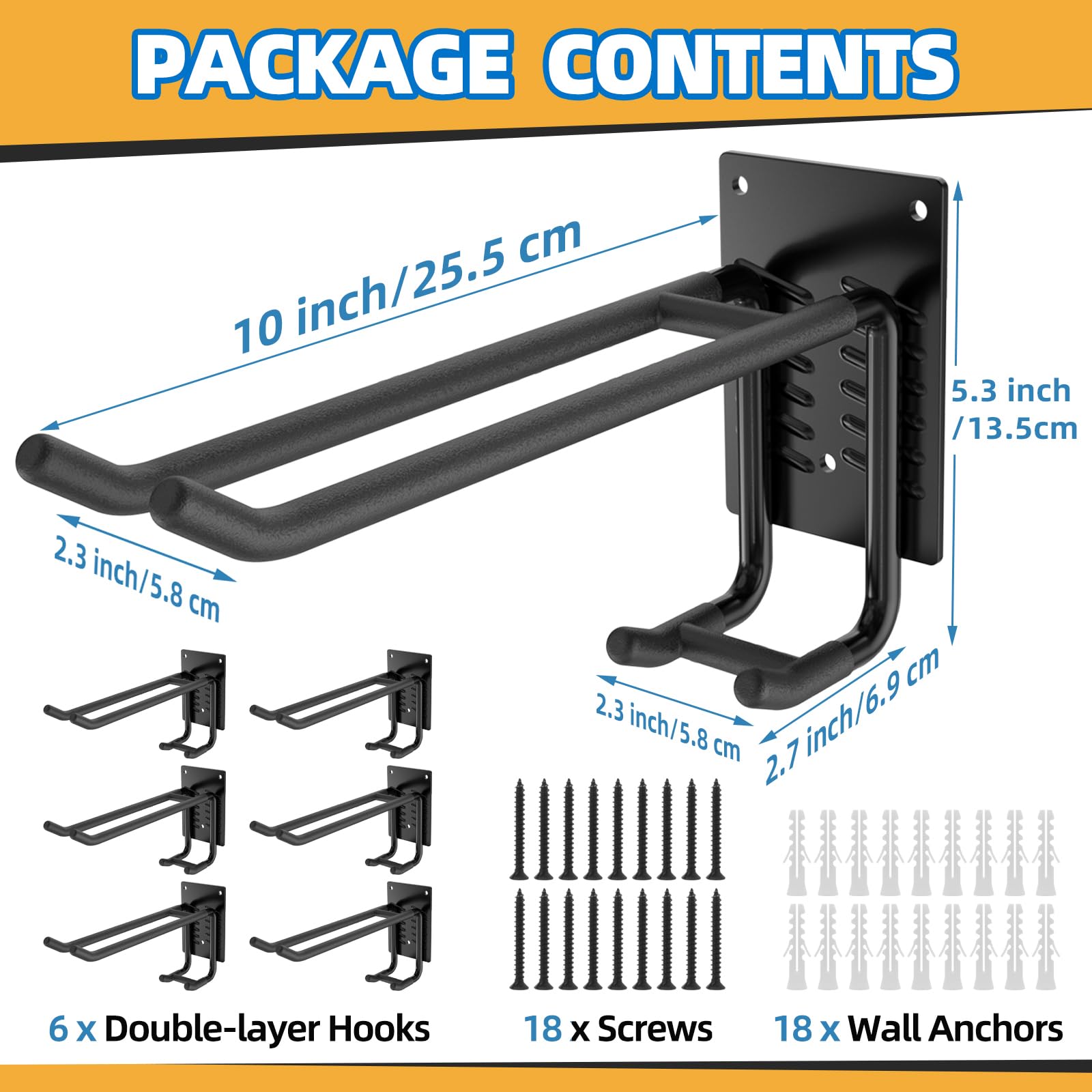 Tanzfrosch 6-pack garage hooks mounted on wall for sturdy storage