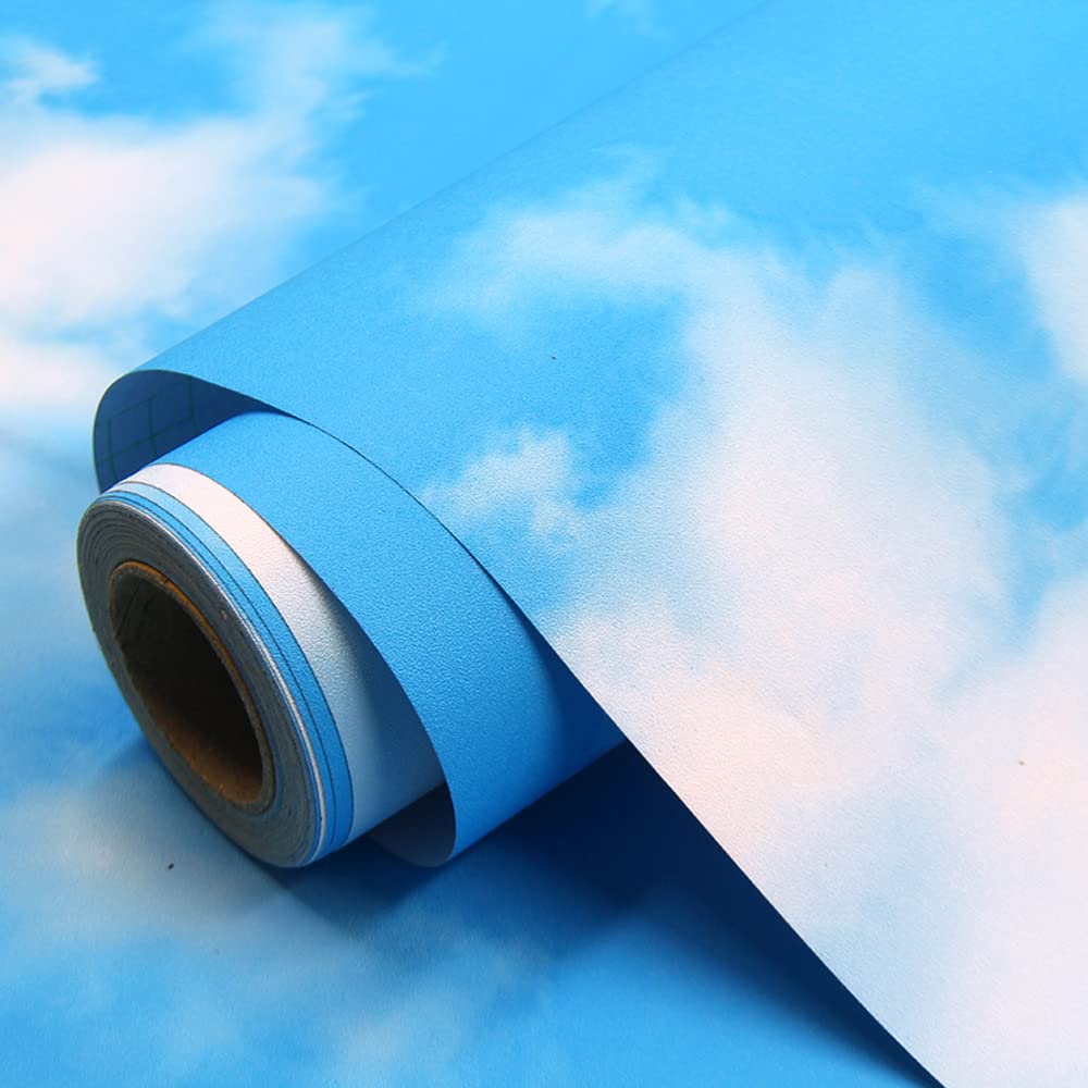 TAOGIFT Blue Sky Clouds pattern wallpaper roll brightening a wall backdrop