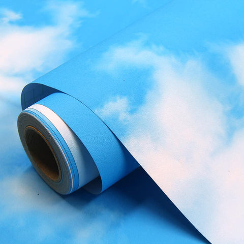 TAOGIFT Blue Sky Clouds pattern wallpaper roll brightening a wall backdrop