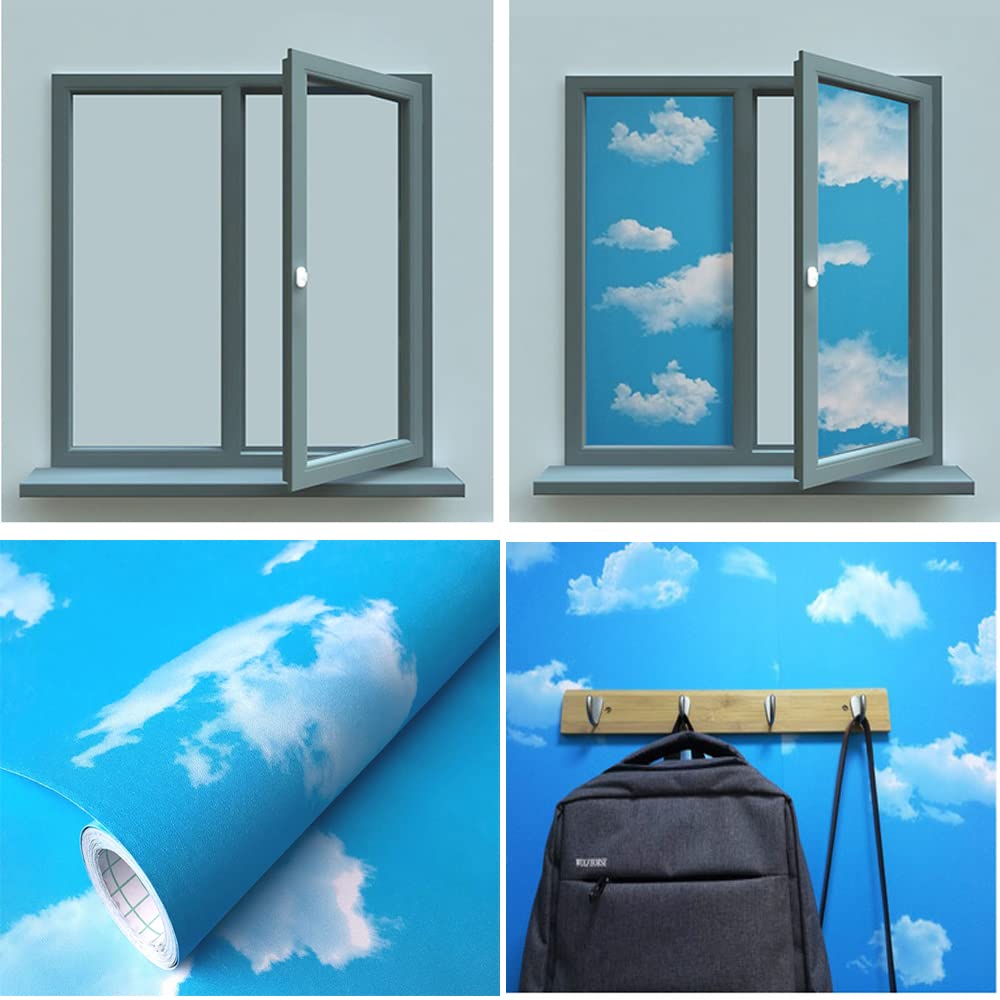 TAOGIFT Pantry and closet blue sky clouds wallpaper brightening storage spaces
