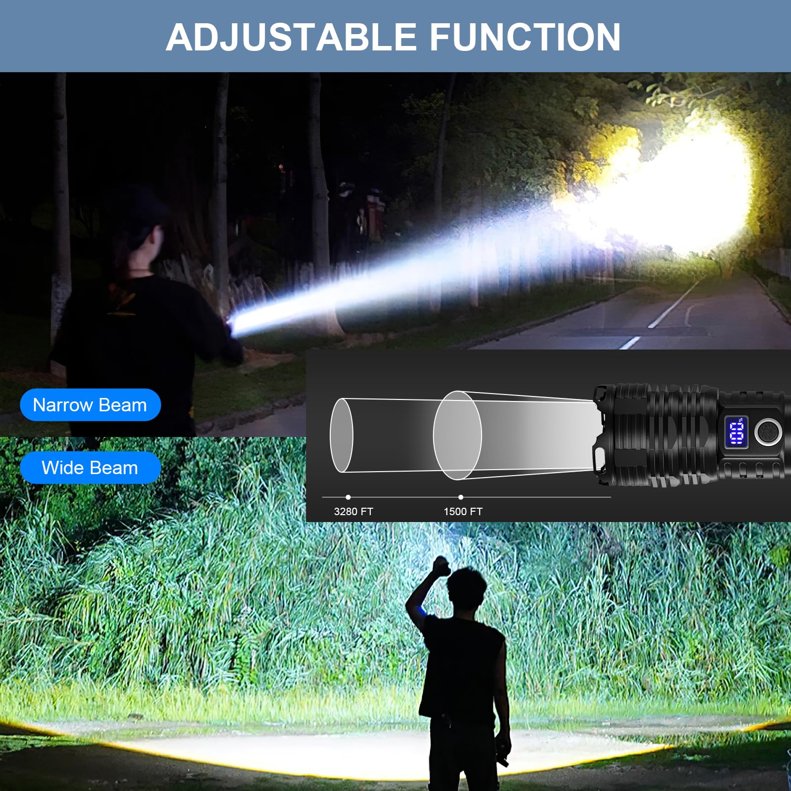 taoquwe flashlight digital power display helps monitor battery