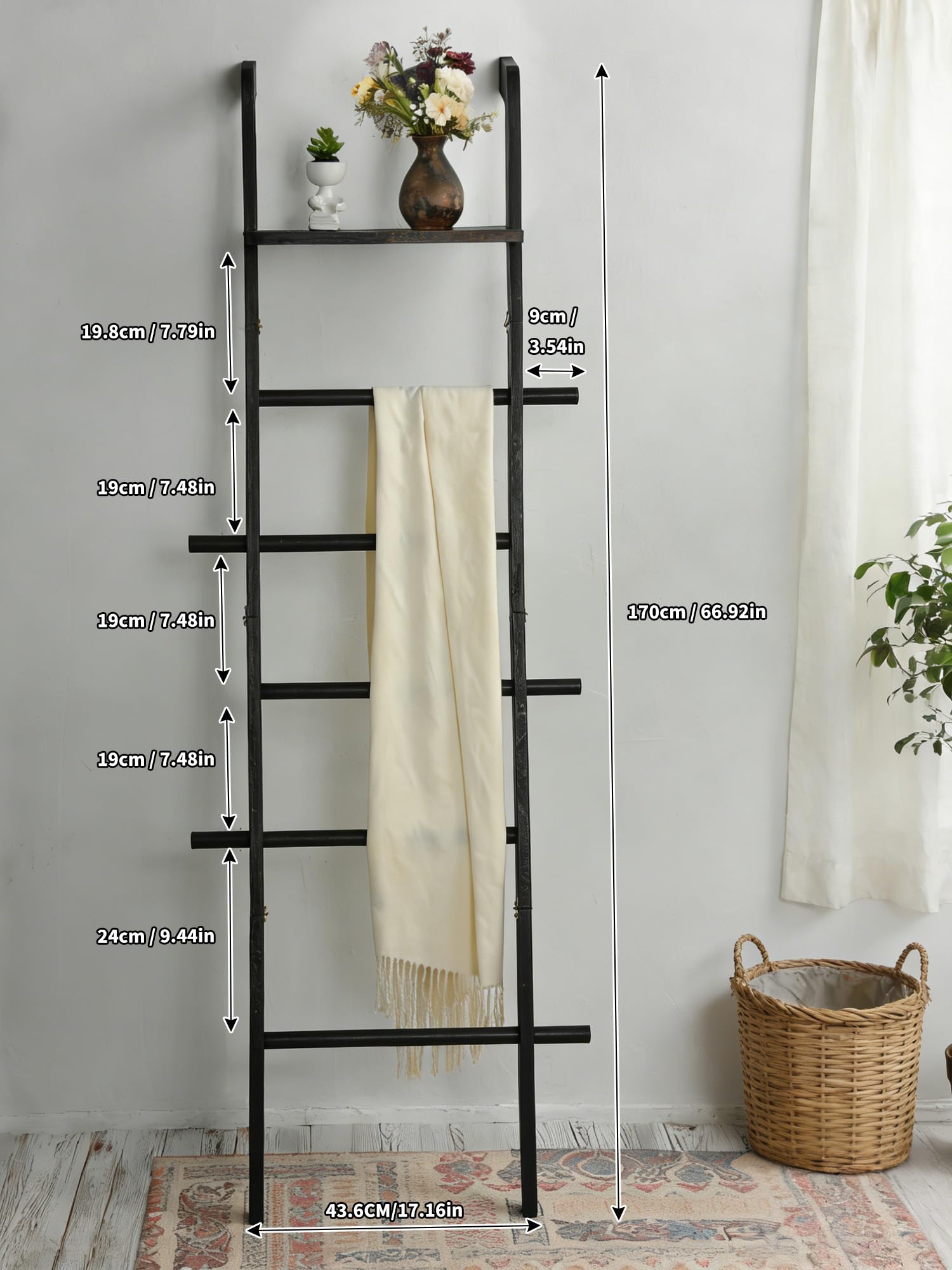 Taozun Blanket Ladder 5-tier shelves highlight organized towel and blanket display.