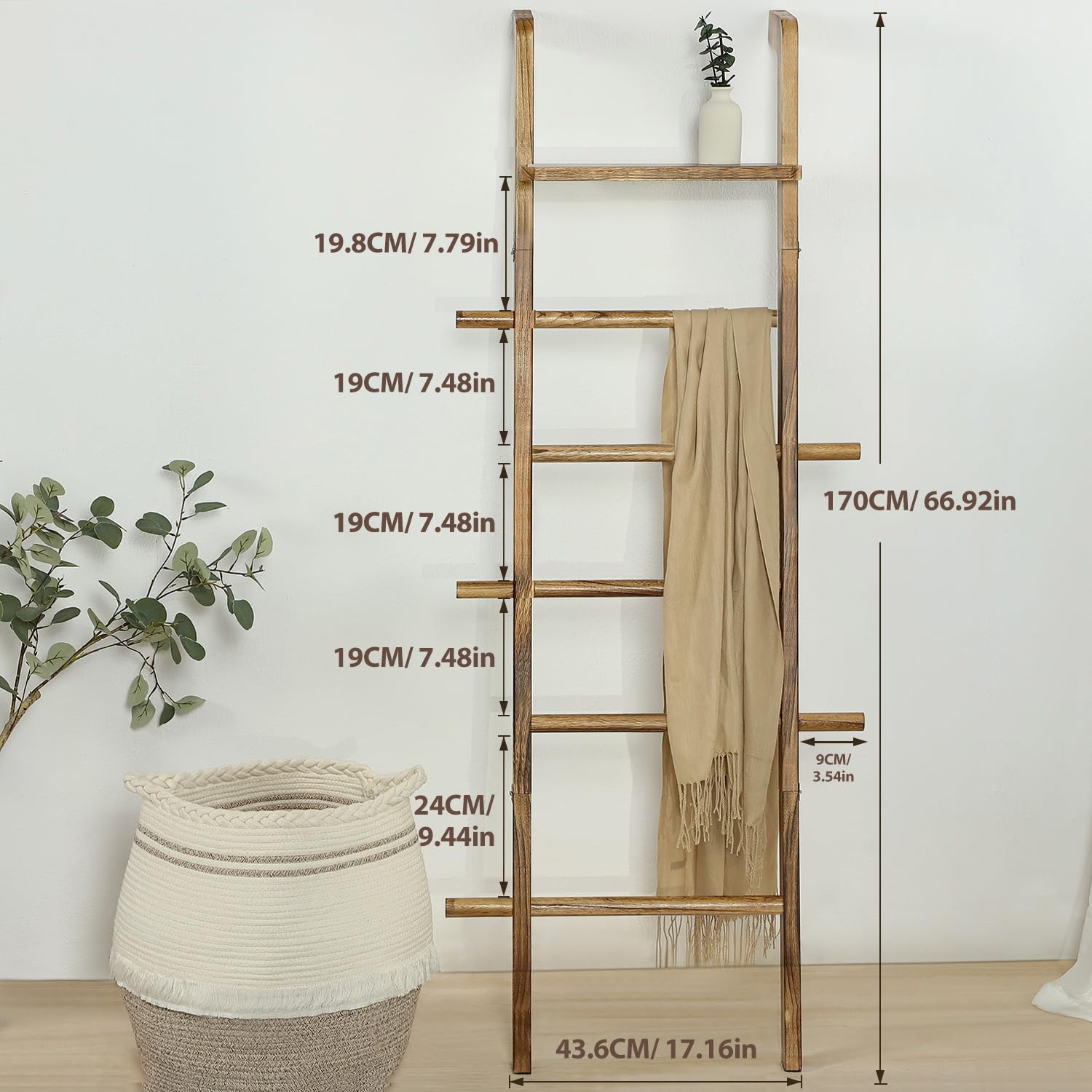 Taozun blanket ladder in living room displaying towels and quilts neatly.