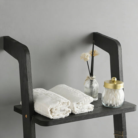 Taozun Blanket Ladder tilting shelf design allows easy item placement.