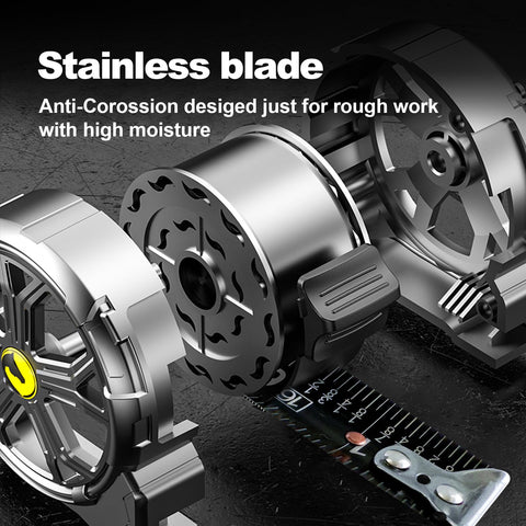 Laser engraved scale on the 16ft tape measure stays legible in bright light.