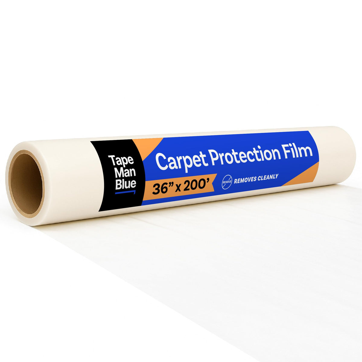 TapeManBlue carpet protection film roll 36x200 shields carpets from dirt and spills during renovations.