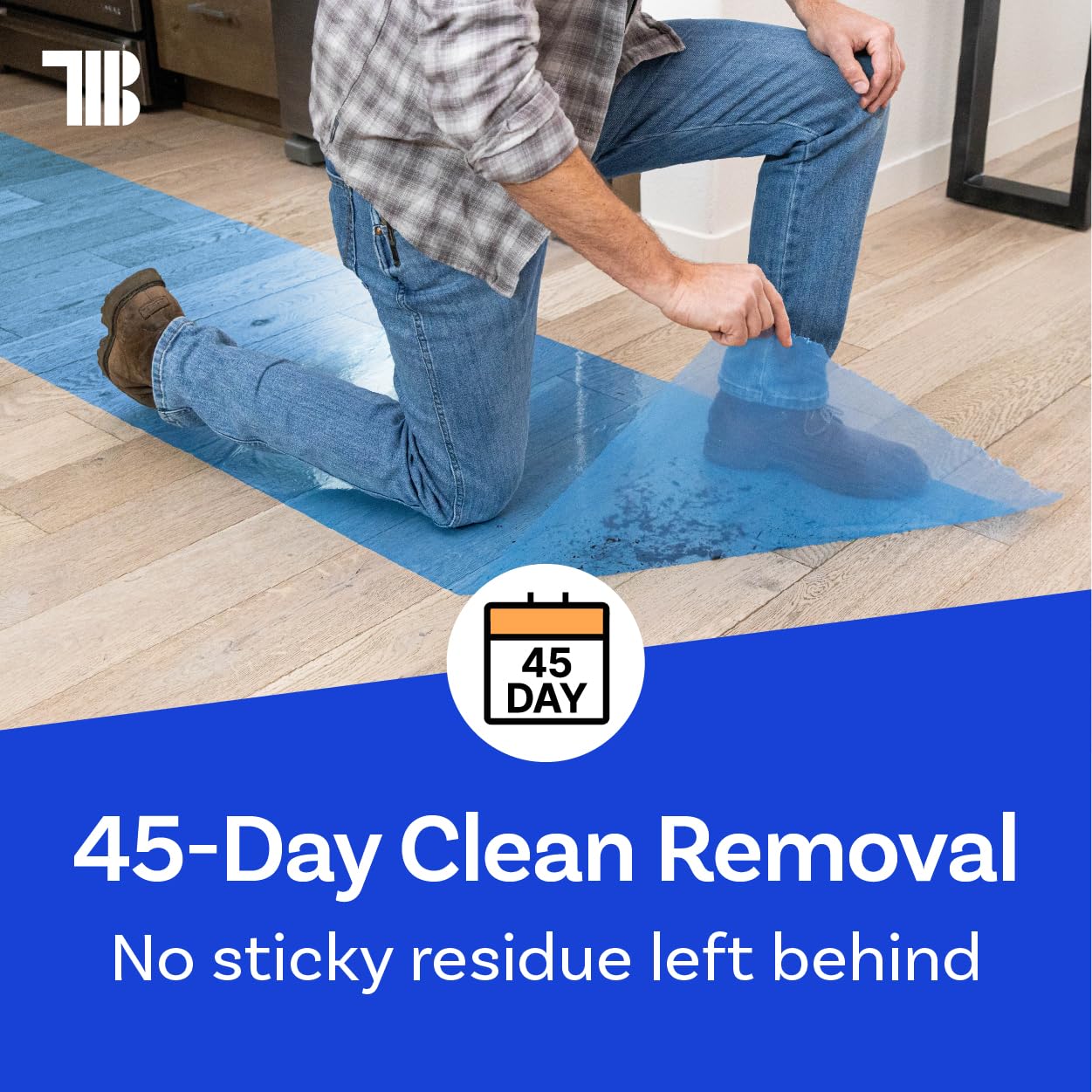 TapeManBlue construction protection film guards floors from debris and spills.