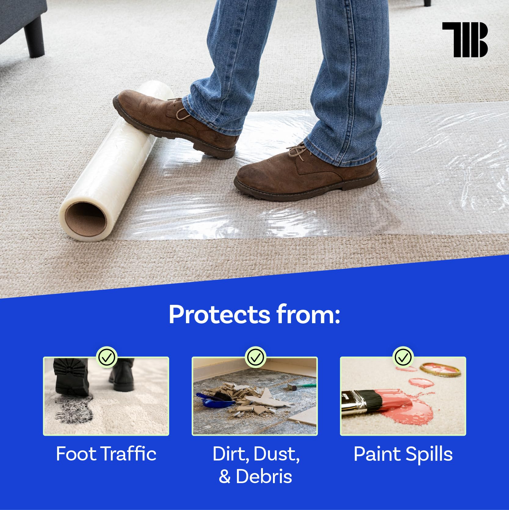 TapeManBlue heavy-duty film resists tears for demanding sites.