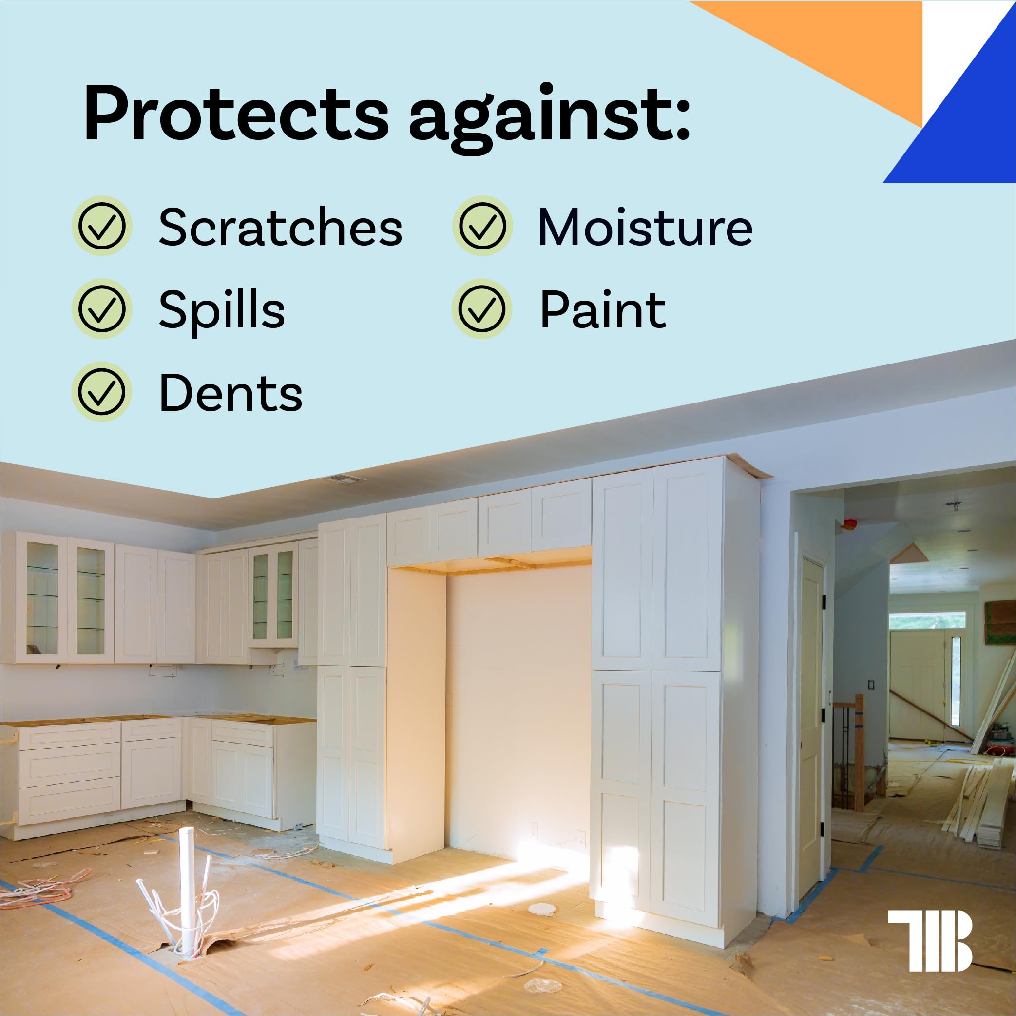 TapeManBlue made-in-usa floor cover roll delivers sturdy protection on busy job sites