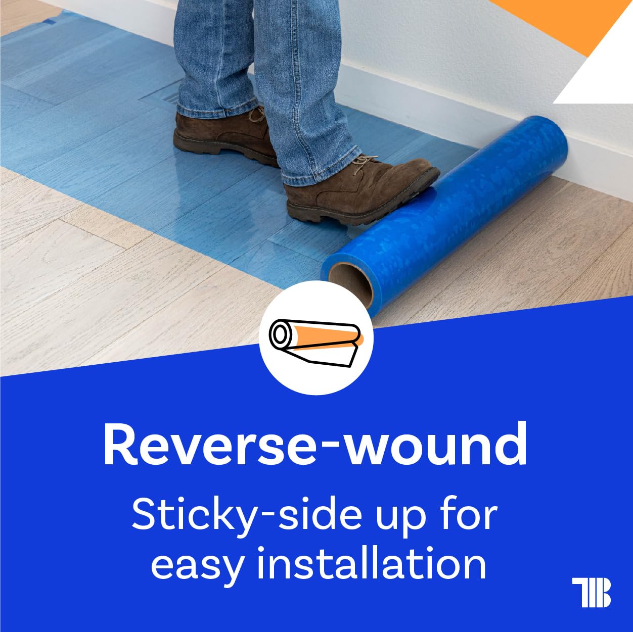 TapeManBlue moving-site protection shields floors during relocation tasks.