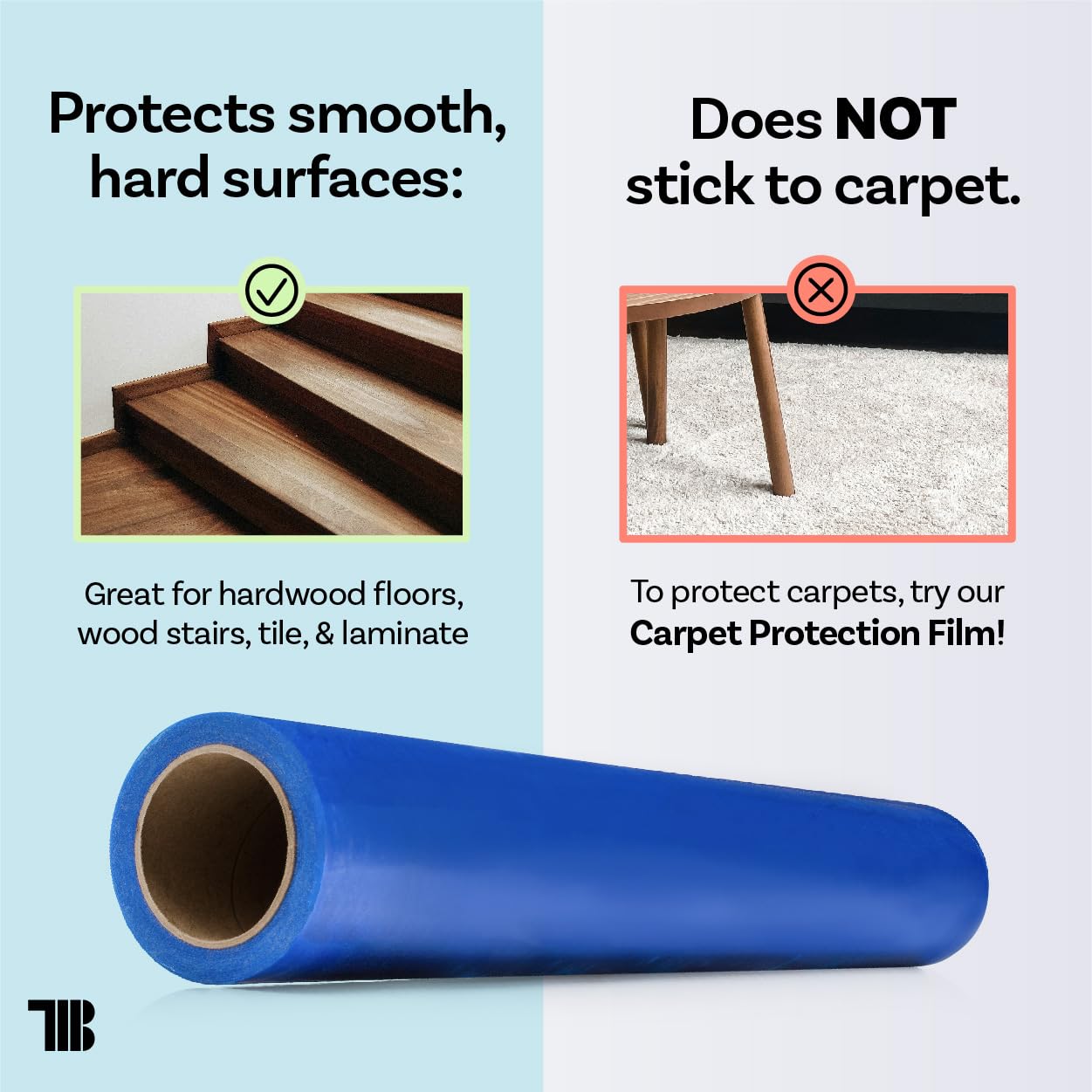 TapeManBlue self-adhesive floor covering stays put and removes cleanly after projects.