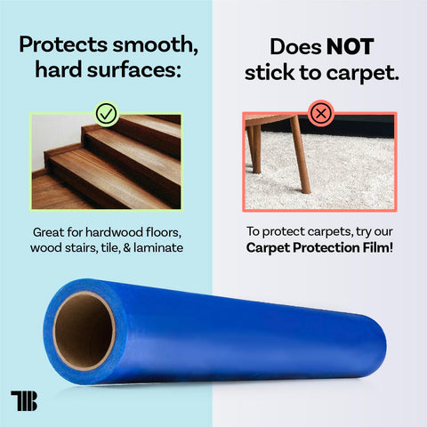 TapeManBlue self-adhesive floor covering stays put and removes cleanly after projects.