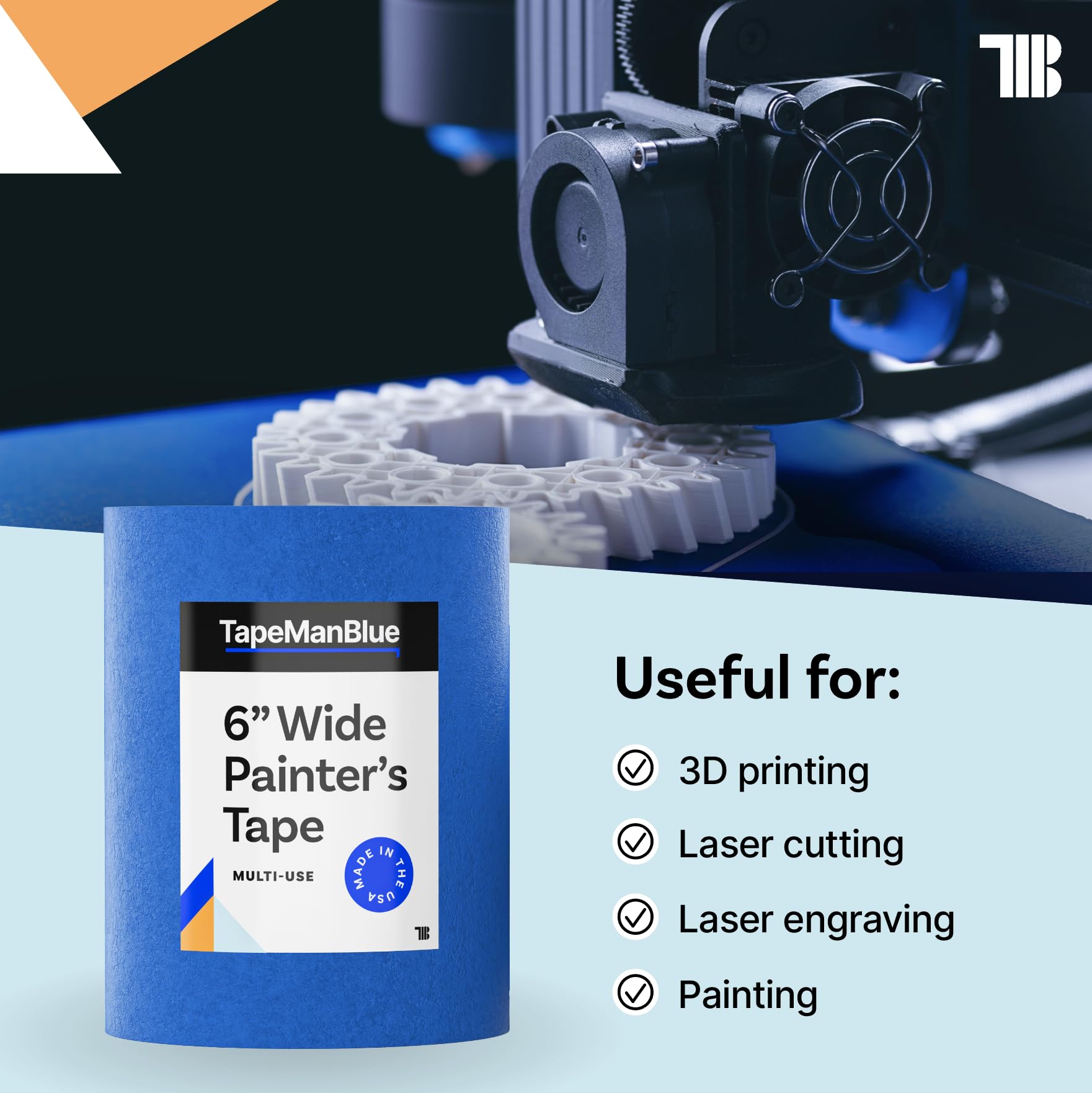 TapeManBlue wide tape used as laser masking for precise cuts.