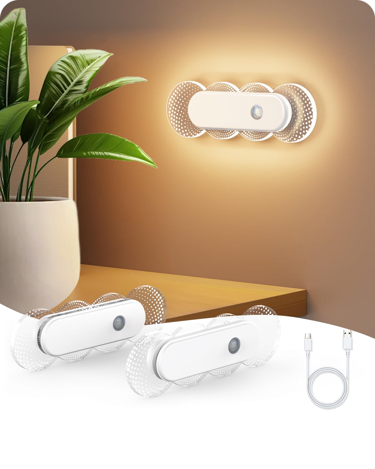 TAPTIM motion sensor night light on wall detects motion for safe night navigation