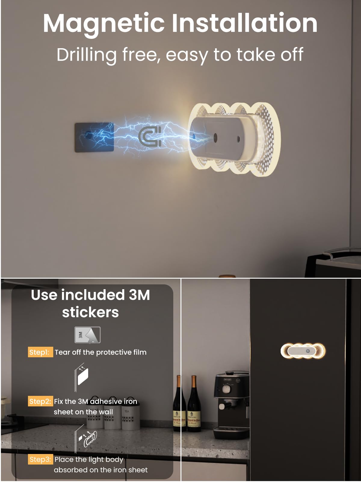 TAPTIM stick-on night light for kitchen tasks with subtle ambiance
