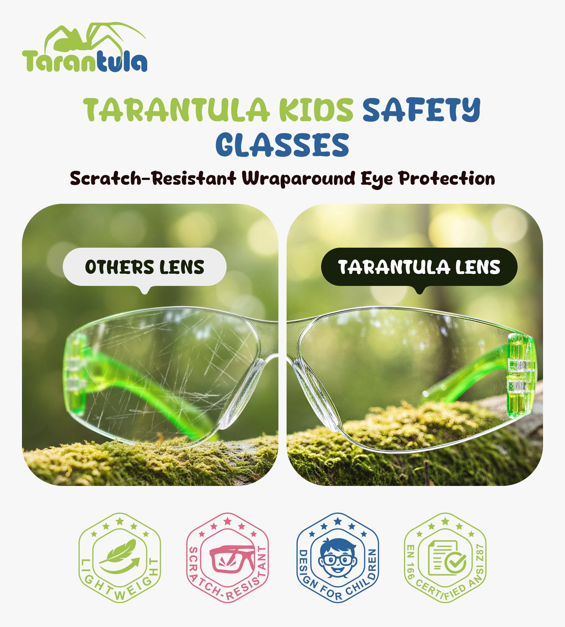 Tarantula anti-fog lenses keep clear vision during experiments and crafts