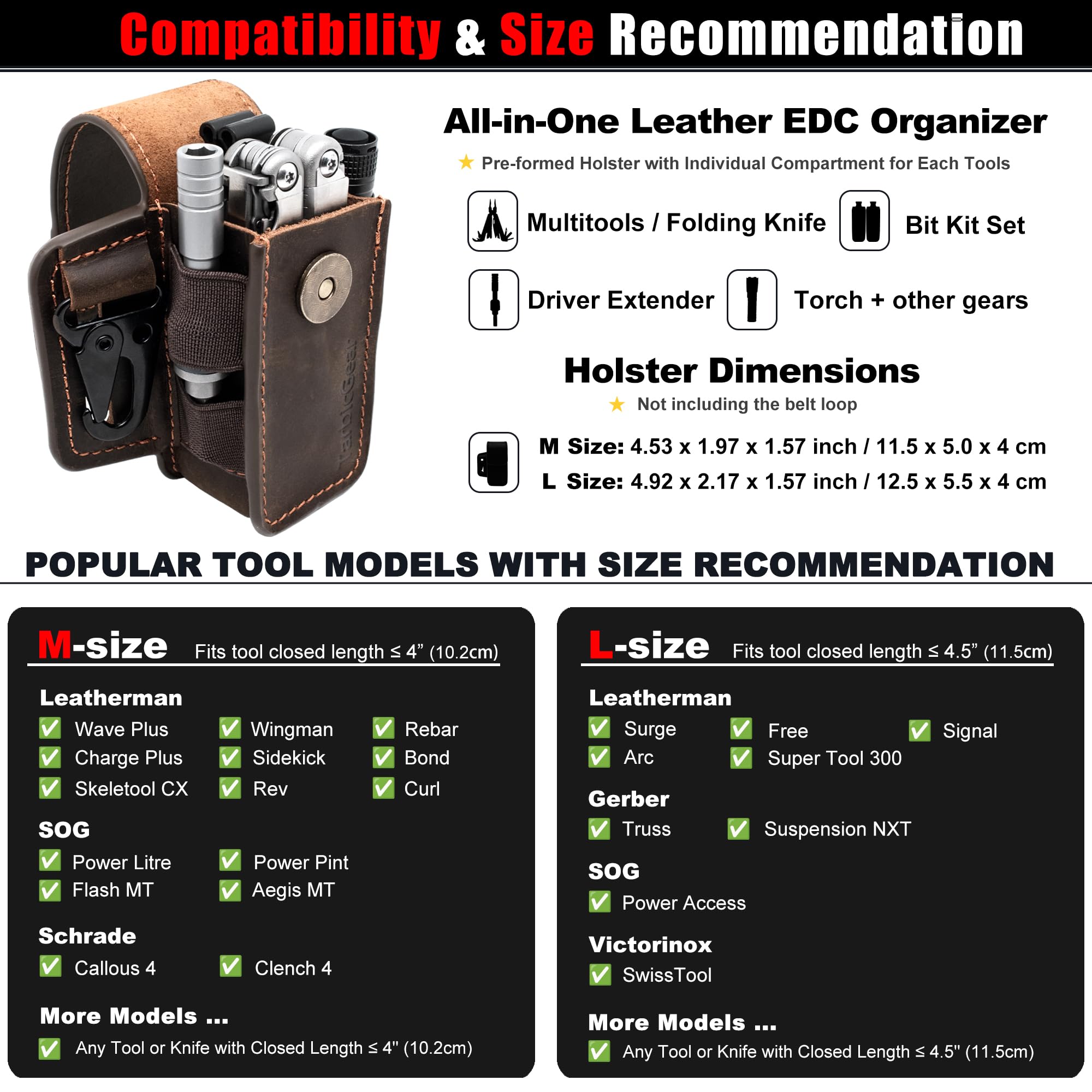 TarbicGear multitool sheath shows elastic driver extender pockets.