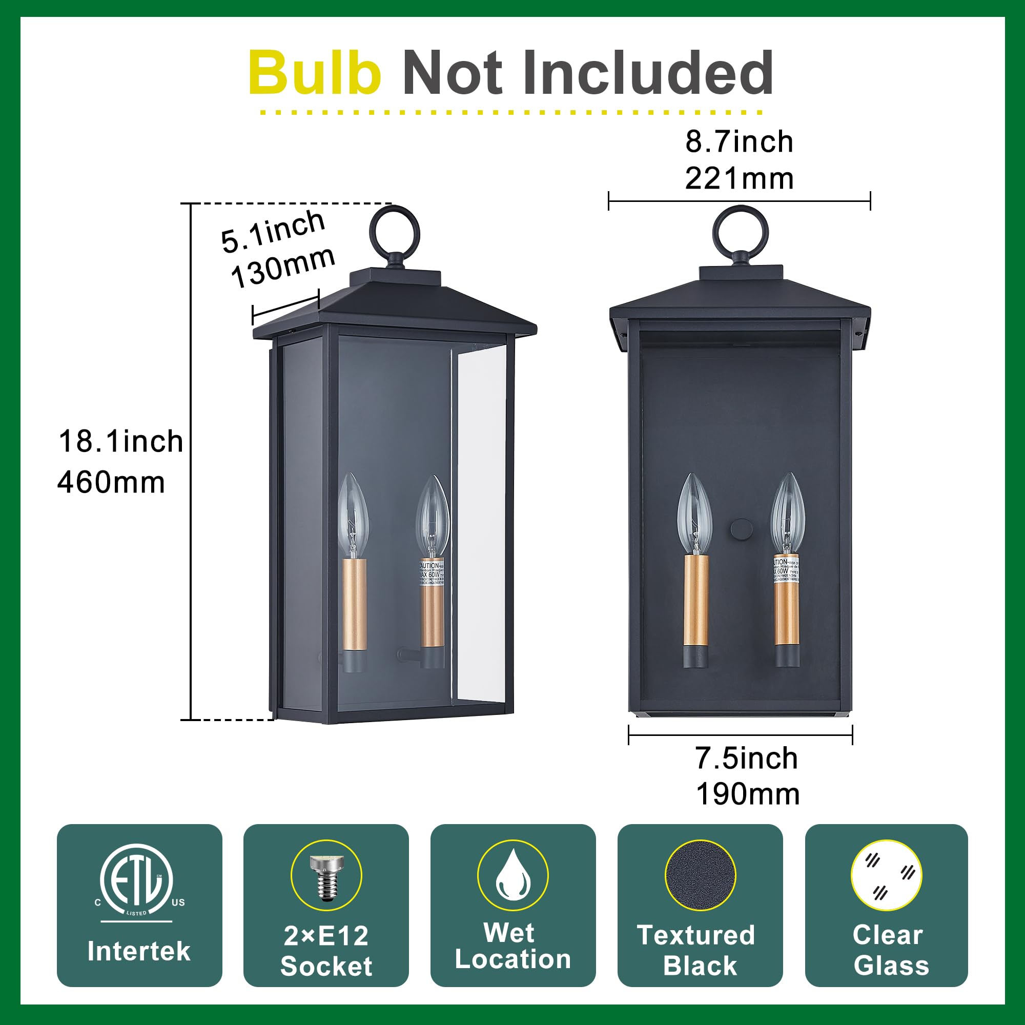 Tarentlight measures 18 inches high with wall projection for visibility.