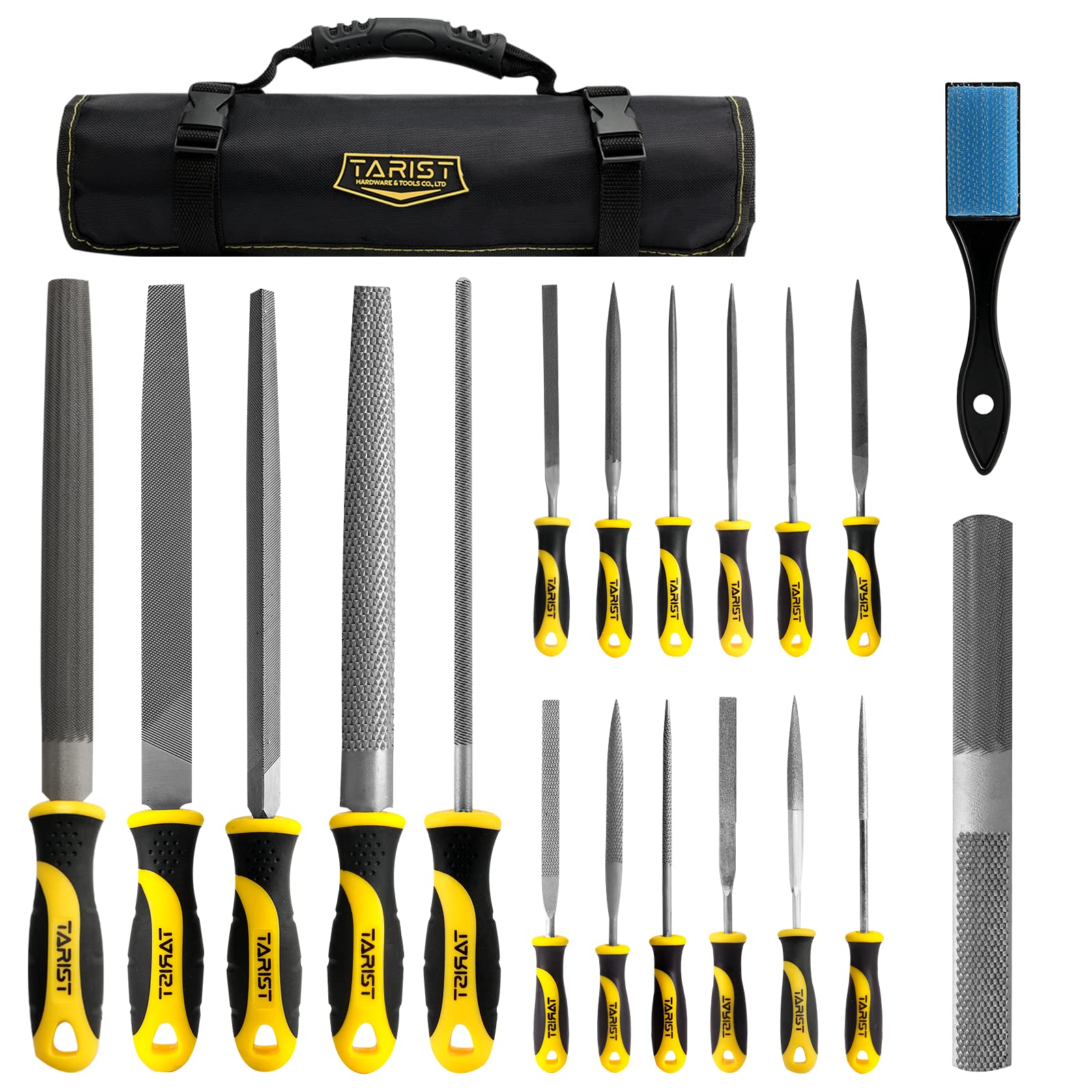 Tarist 19-piece file set in a tool bag for metalwork precision