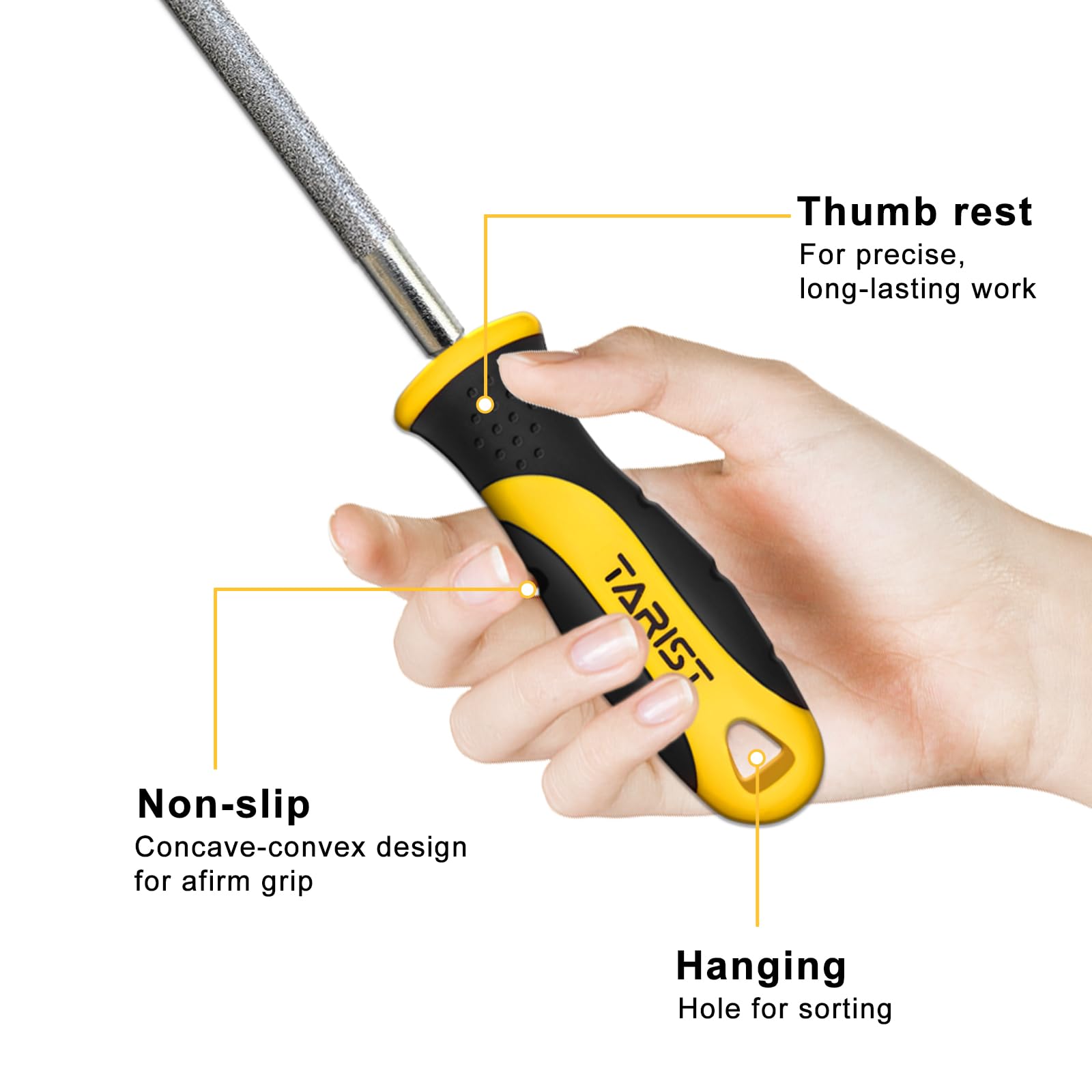 TARIST Diamond File Set ergonomic-handle for comfortable use.