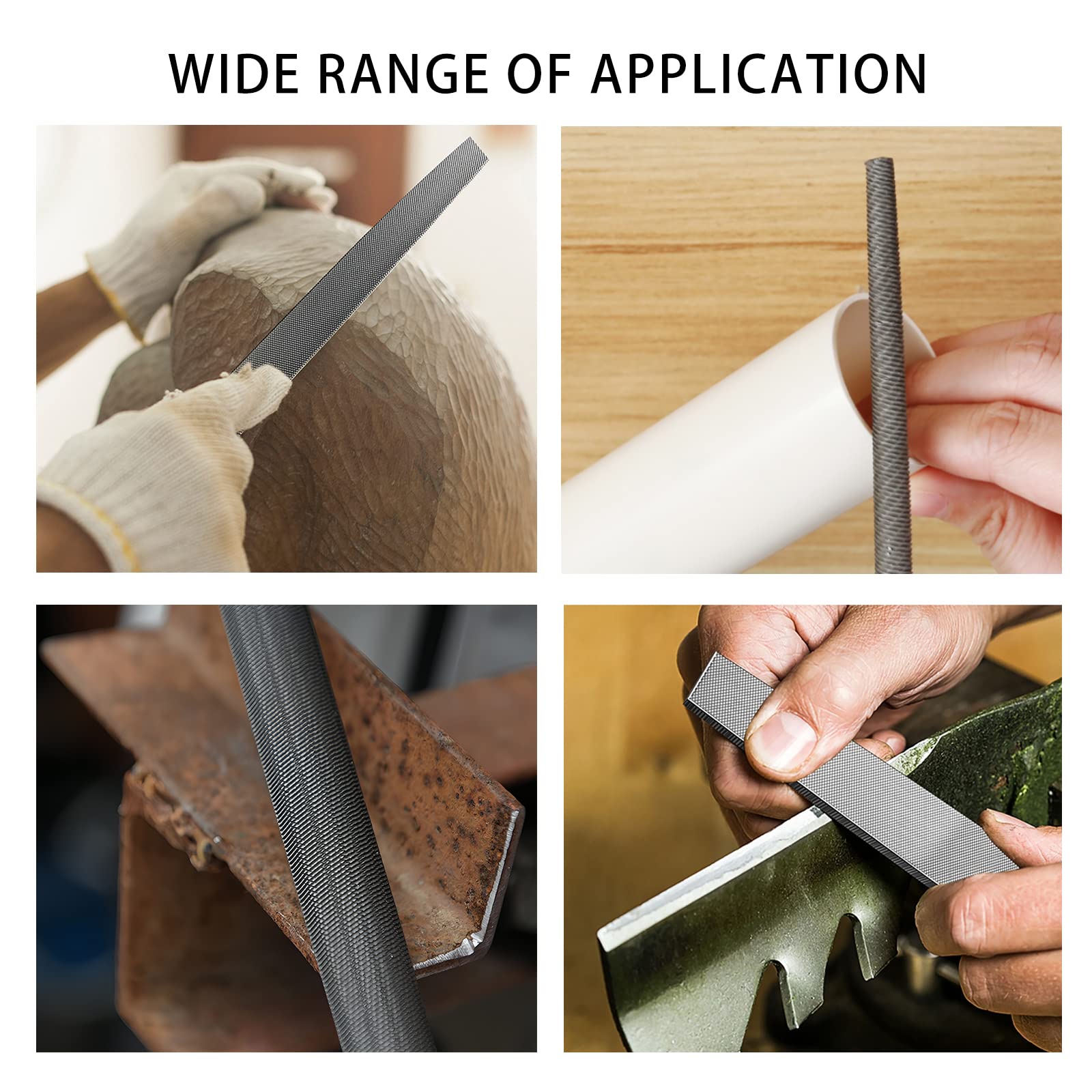 Tarist metal file set on workbench during metal and wood finishing