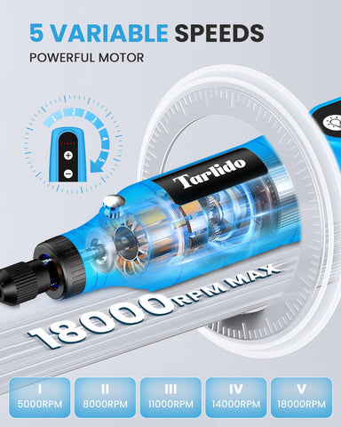 Tarlido rotary tool kit attachments arranged for versatile DIY tasks and quick setup.