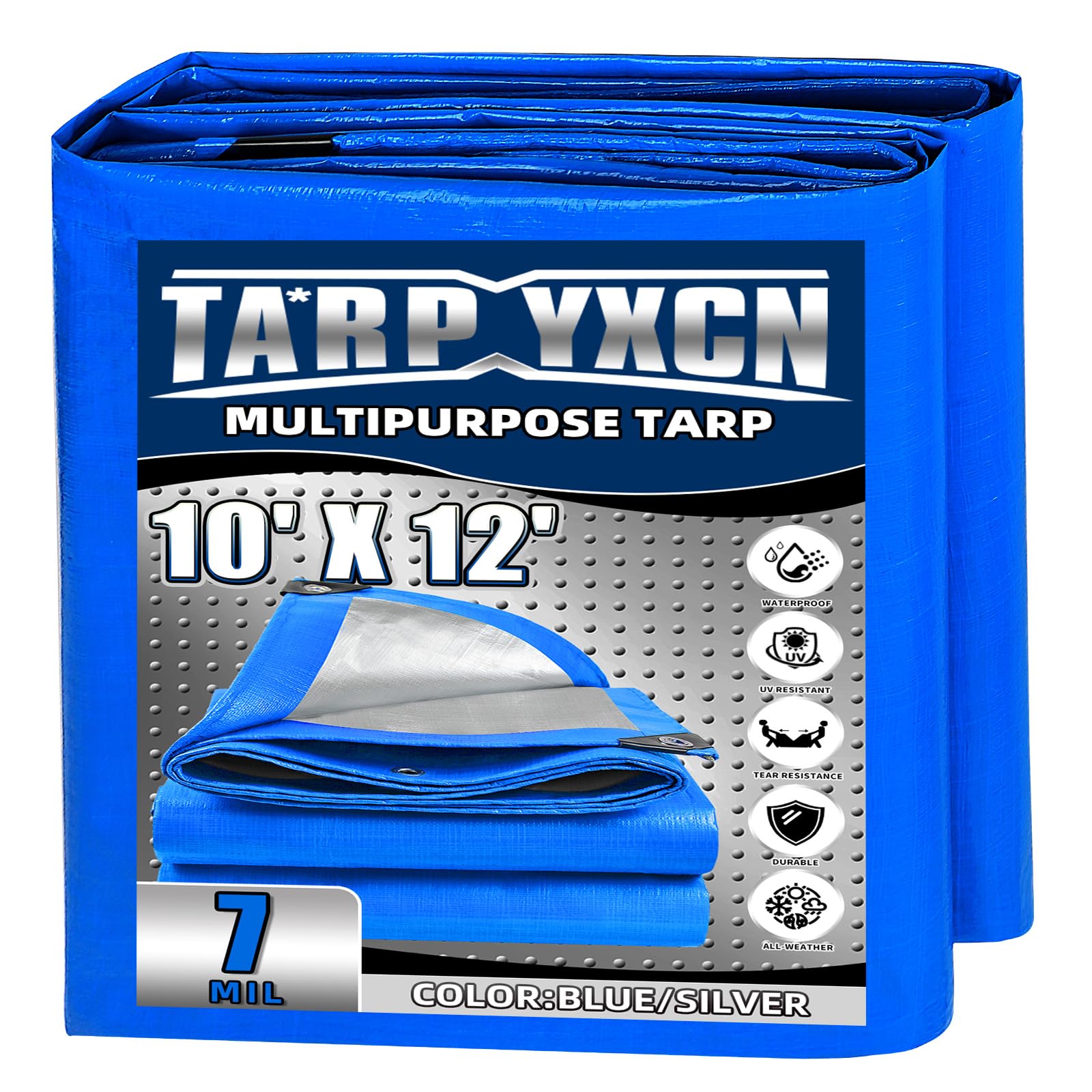 TA*RP YXCN tarp 10x12 blue-silver cover protects gear from rain