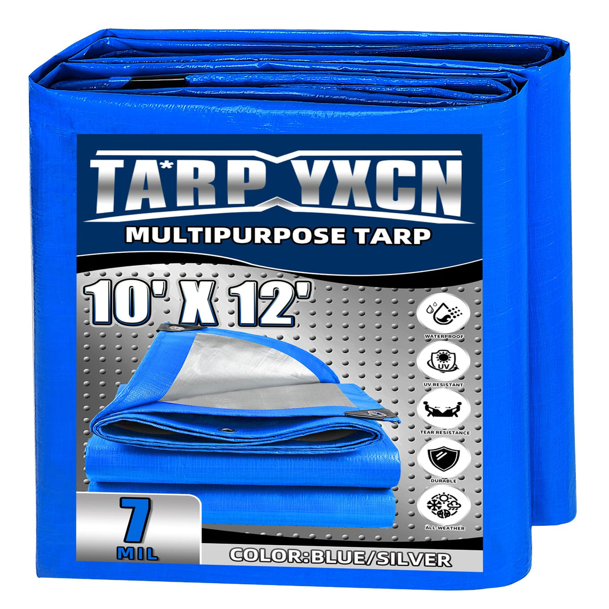 TA*RP YXCN tarp 10x12 blue-silver cover protects gear from rain
