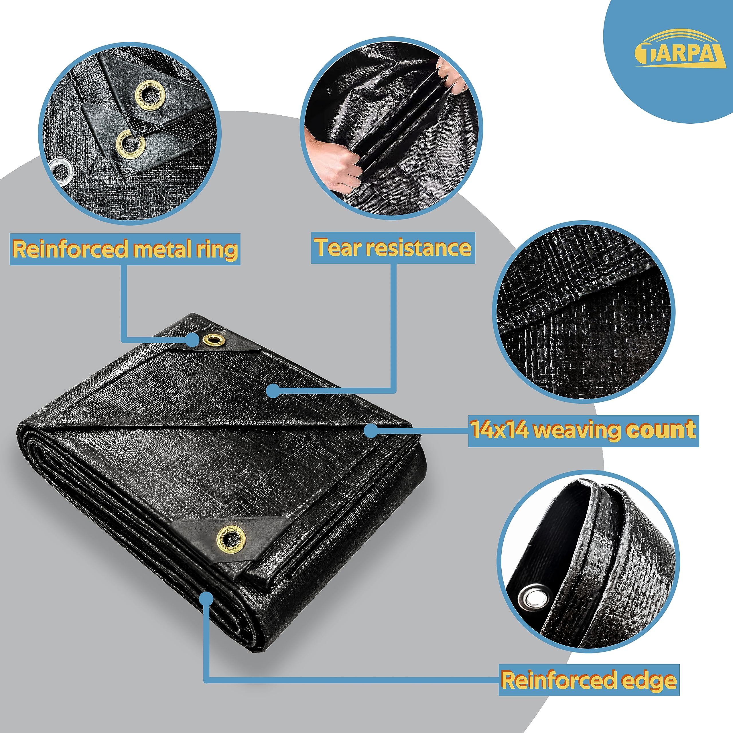 TARPAL 14mil polyethylene tarp provides rugged waterproof protection.