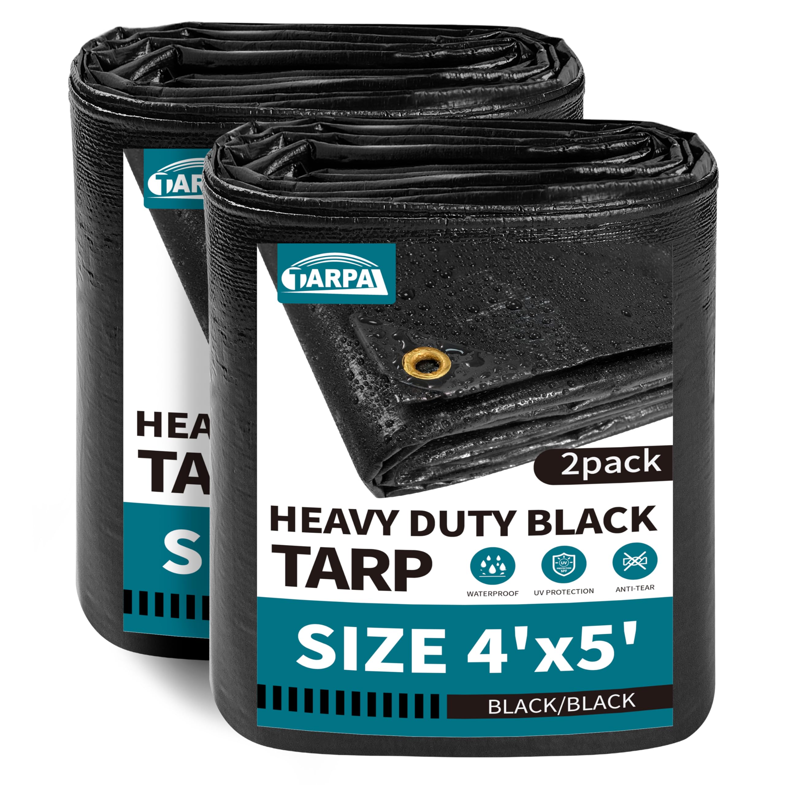 Tarpal 4x5ft waterproof tarp in black covers outdoor gear from rain.