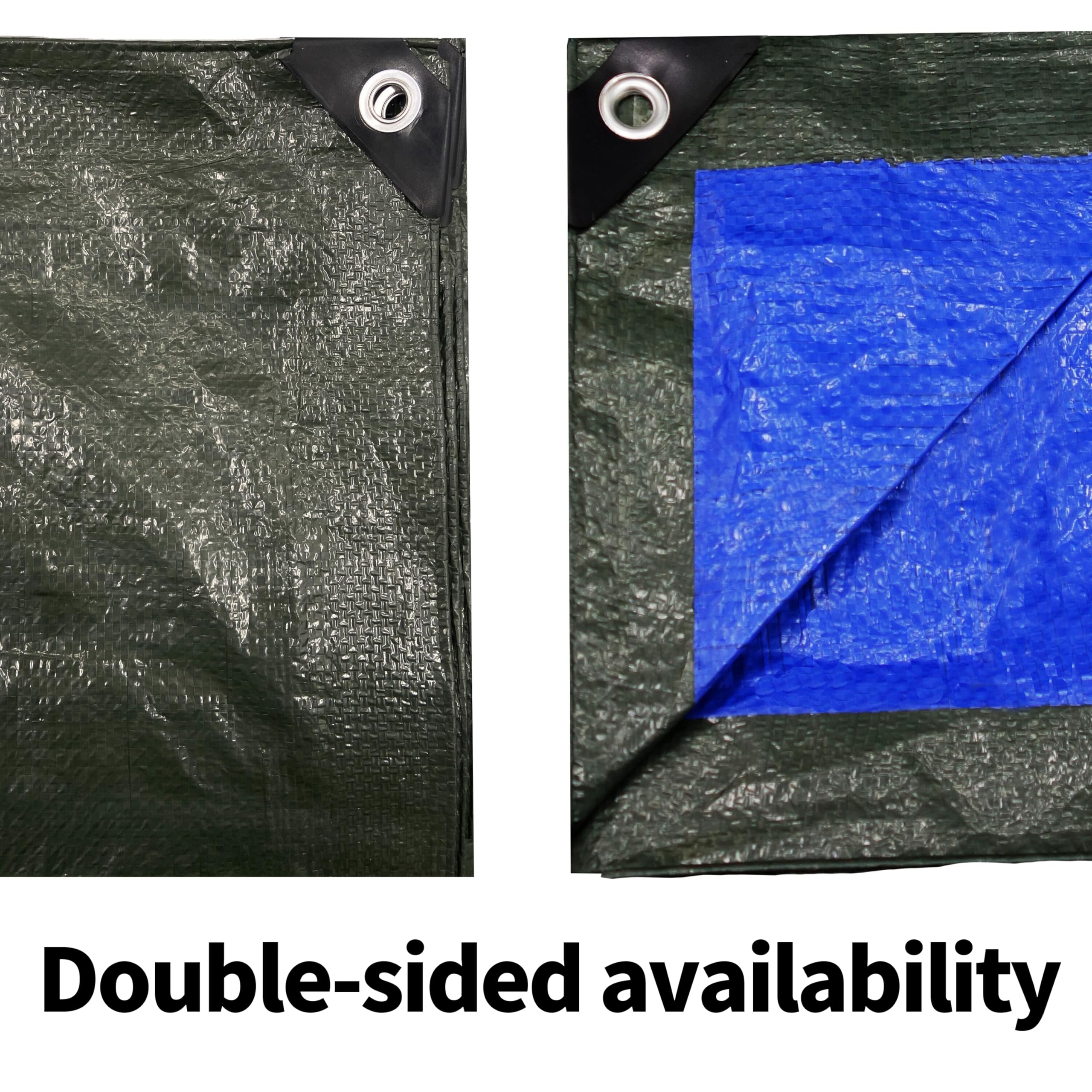 TARPAL double-sided tarp in green and blue for versatile use.