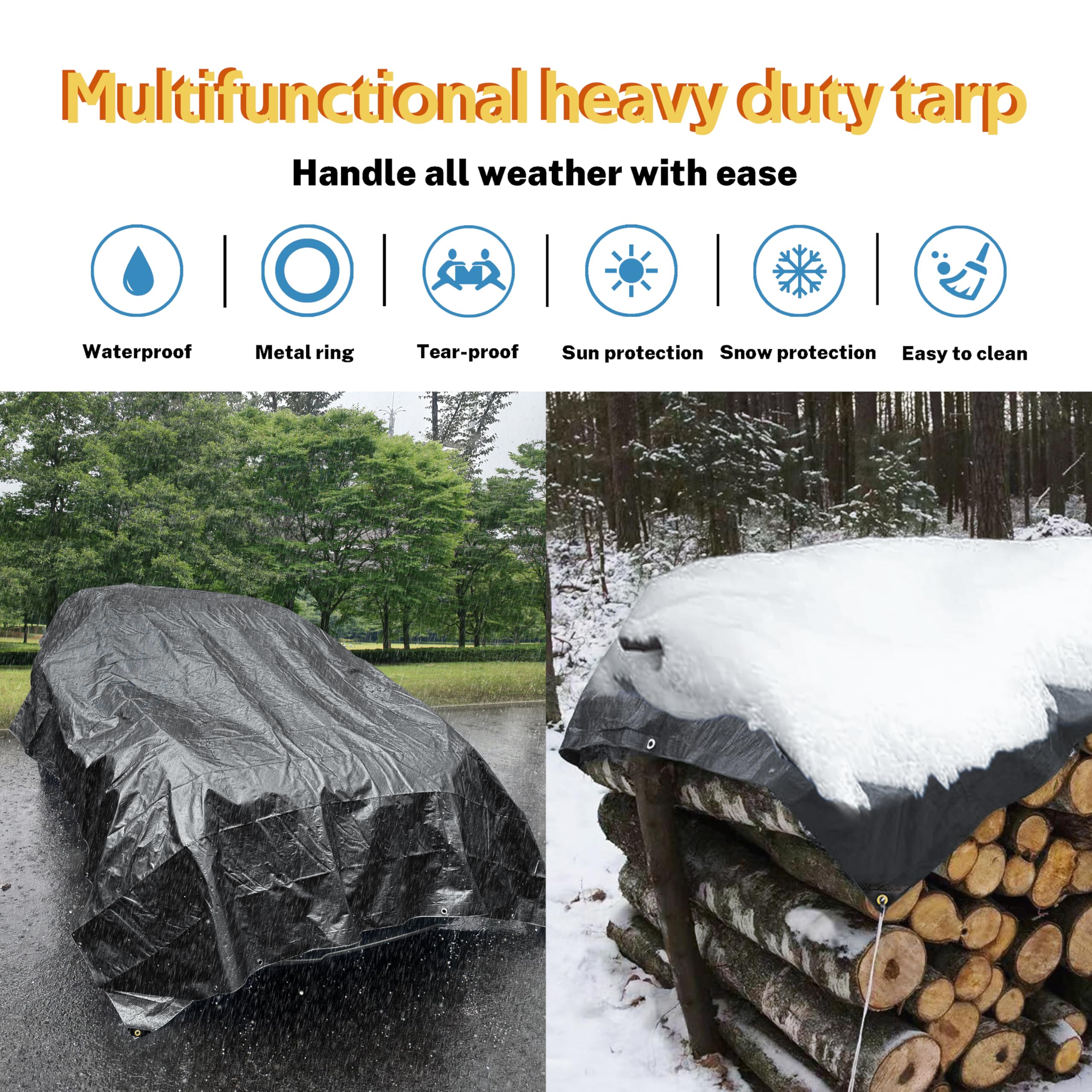 Tarpal heavy-duty tarp with reinforced edges for durability.