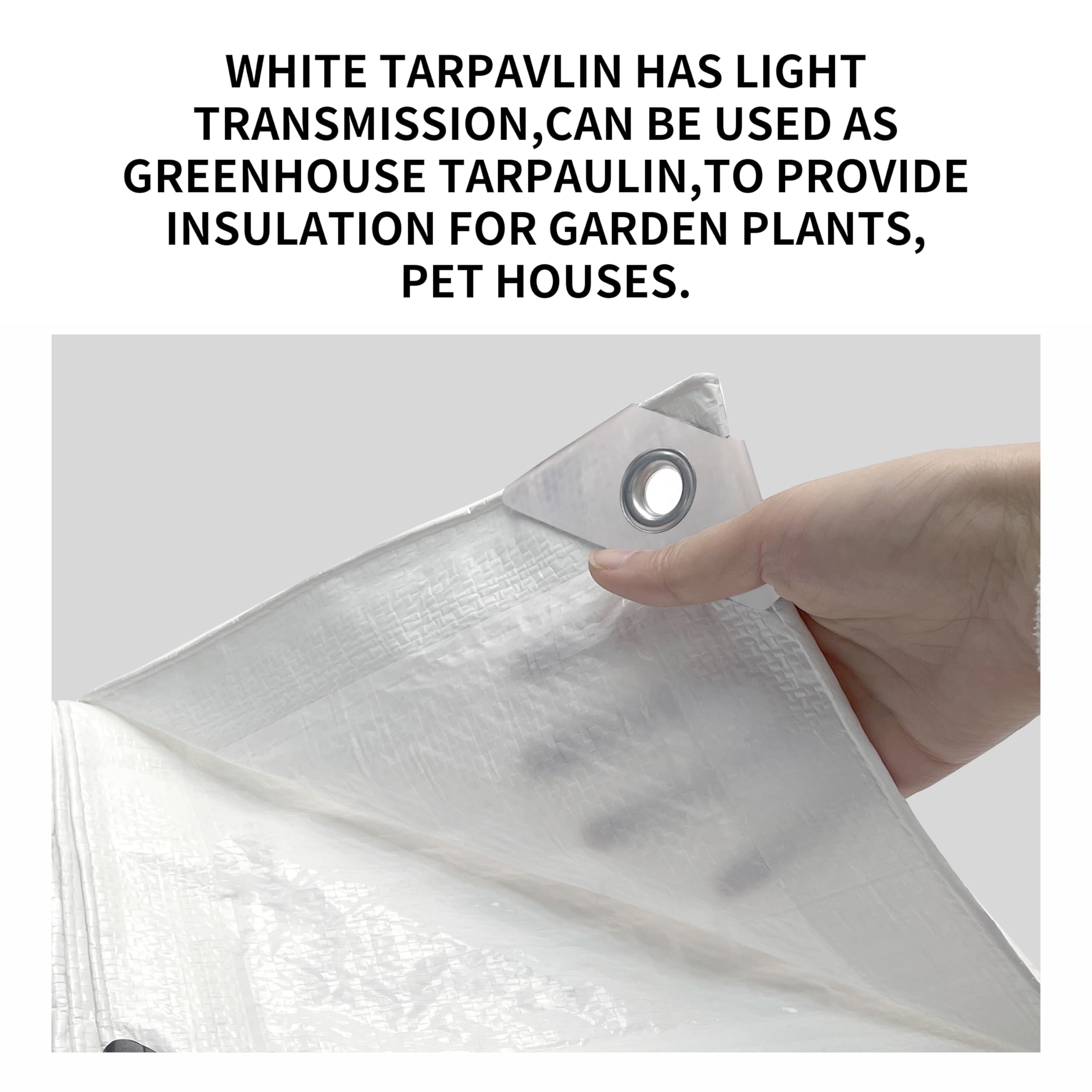 TARPAL tarp with metal grommets every 35 inches for secure anchoring.