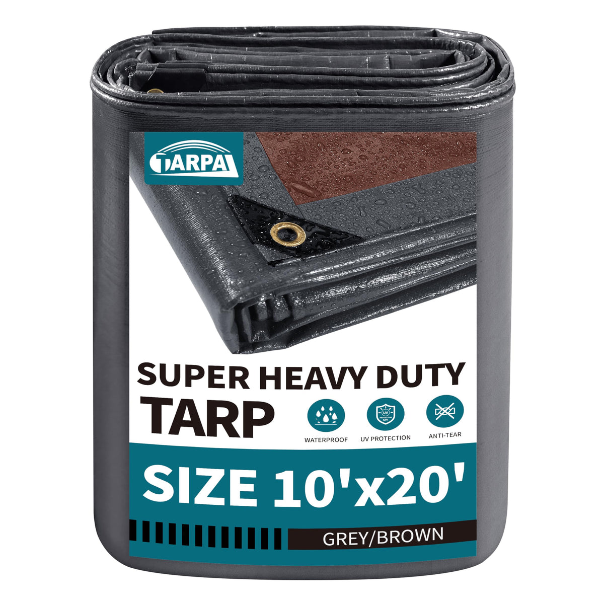 TARPAL 10x20 heavy-duty tarp in grey-brown protects vehicles from weather