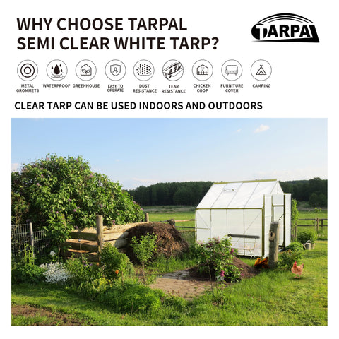 TARPAL waterproof greenhouse cover with grommets secures easily in outdoor setups.